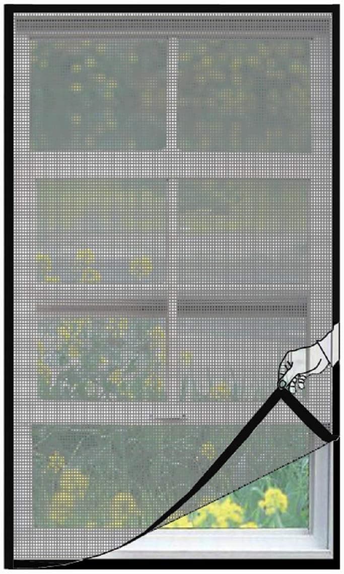 FLYZZZ Window Screen, Fiberglass Mesh Screen Netting Mesh Curtain, 150x180cm (Approach 59.05x 70.86 Inches), Black, Fitted to Vertical Windows