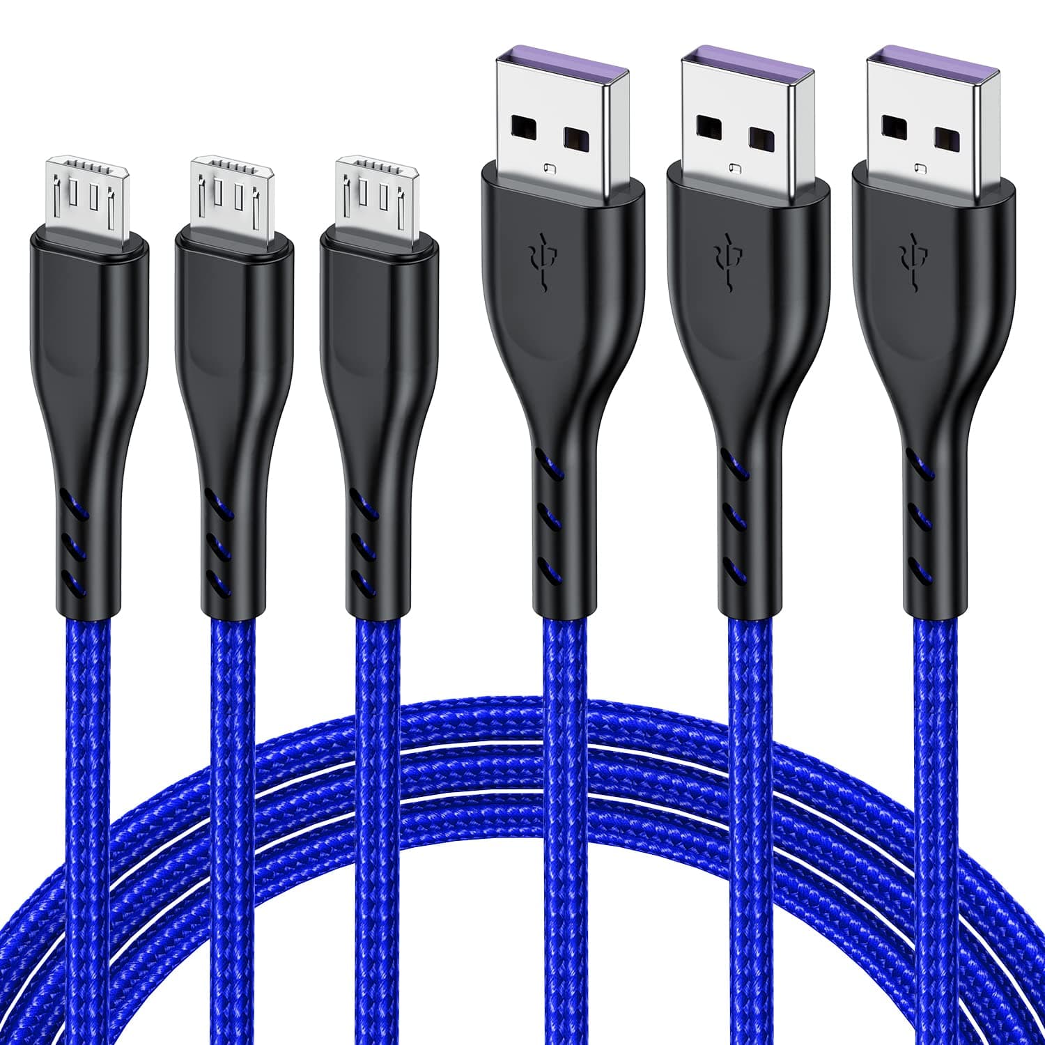 Micro USB Cable(3-Pack 3Ft), Android Phone Charger Nylon Braided Tough 3 Feet Cord, USB to Micro USB 3 Foot Wire for Samsung Galaxy S7 S6 S5, Note 5 -Blue