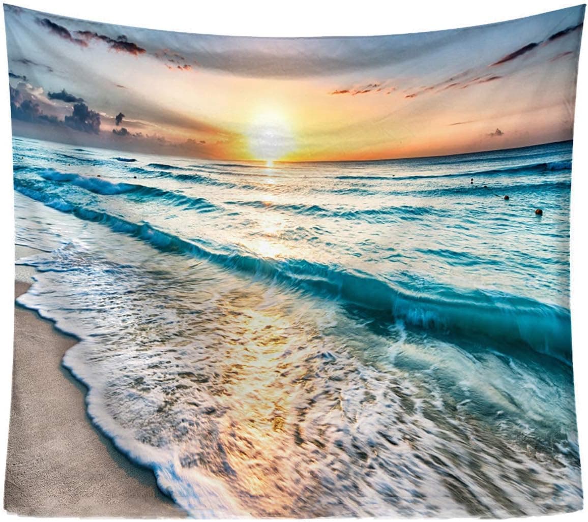 Sandeye Wall Hanging Beach and Sea Waves Tapestry Ocean Wave Micro Fiber Peach Home Decor (6#Ocean Wave, L/59.1"X78.7")