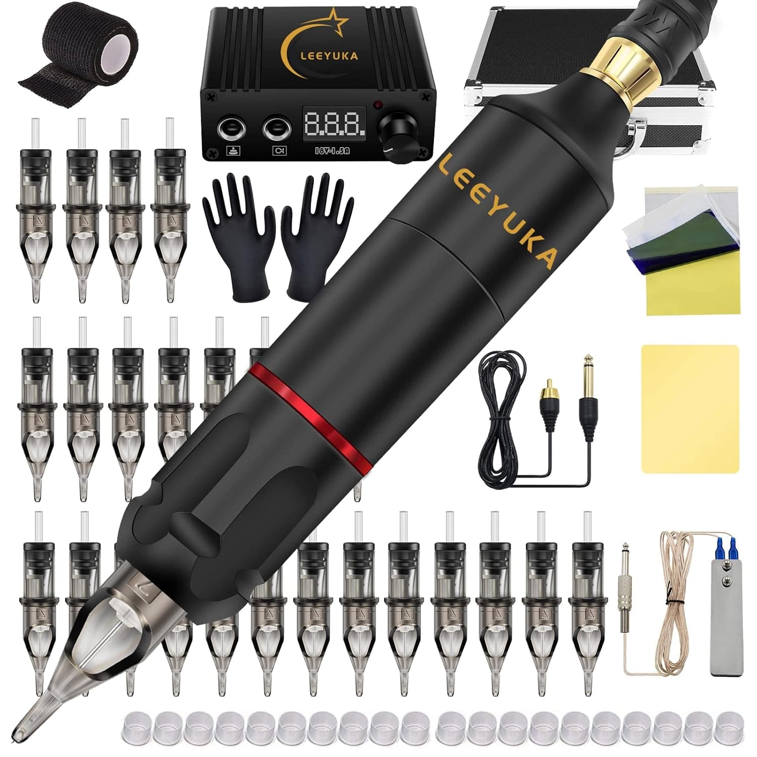 Rotary Kit Professional - LEEYUKA Pro Machine Kit for Artists Including Strong Motor Power Supply 20Pcs RL 0.35mm