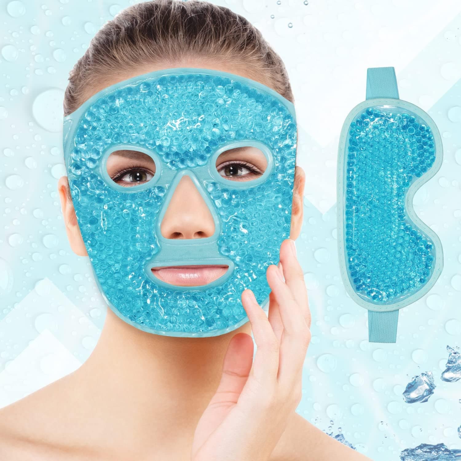 Ice Face Mask Reusable and Cold Gel Eye Mask for Puffiness /Dark Circles/Eye Bags /Dry Eyes/Headaches/Migraines/Stress Relief,Ice Pack for Eyes & Face (Blue)