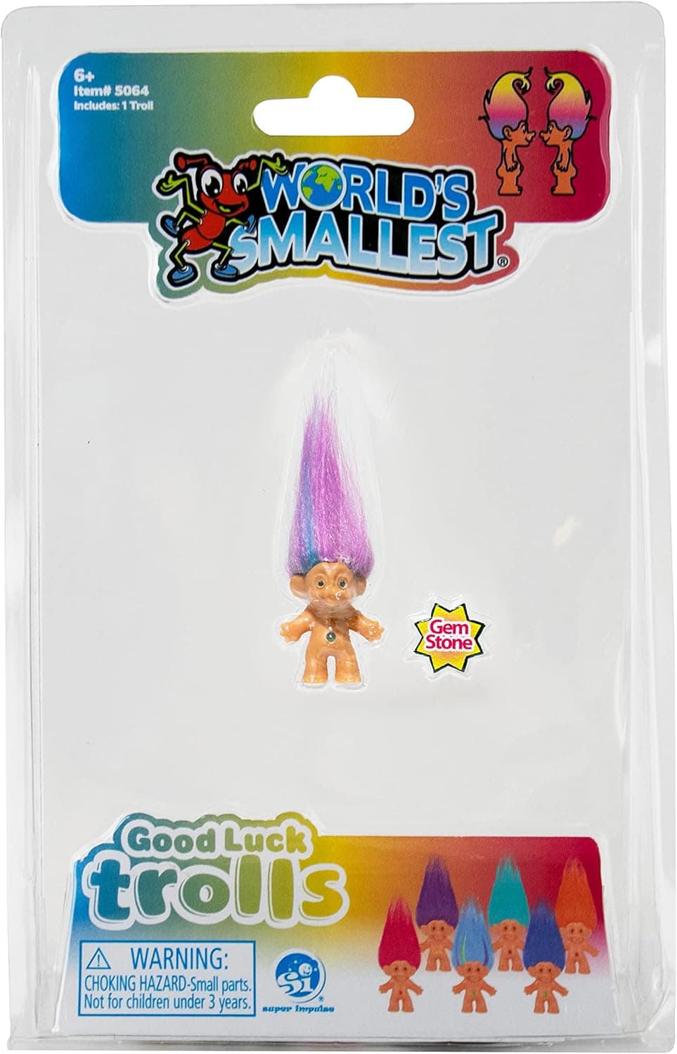 Worlds Smallest Good Luck Trolls. Mini 1 inch Tall Toy Action Figure with an Extra 1.5 inches of Hair! Six Adorable Good Luck Trolls to Collect! Great for School Project, Arts Crafts, Party Favors