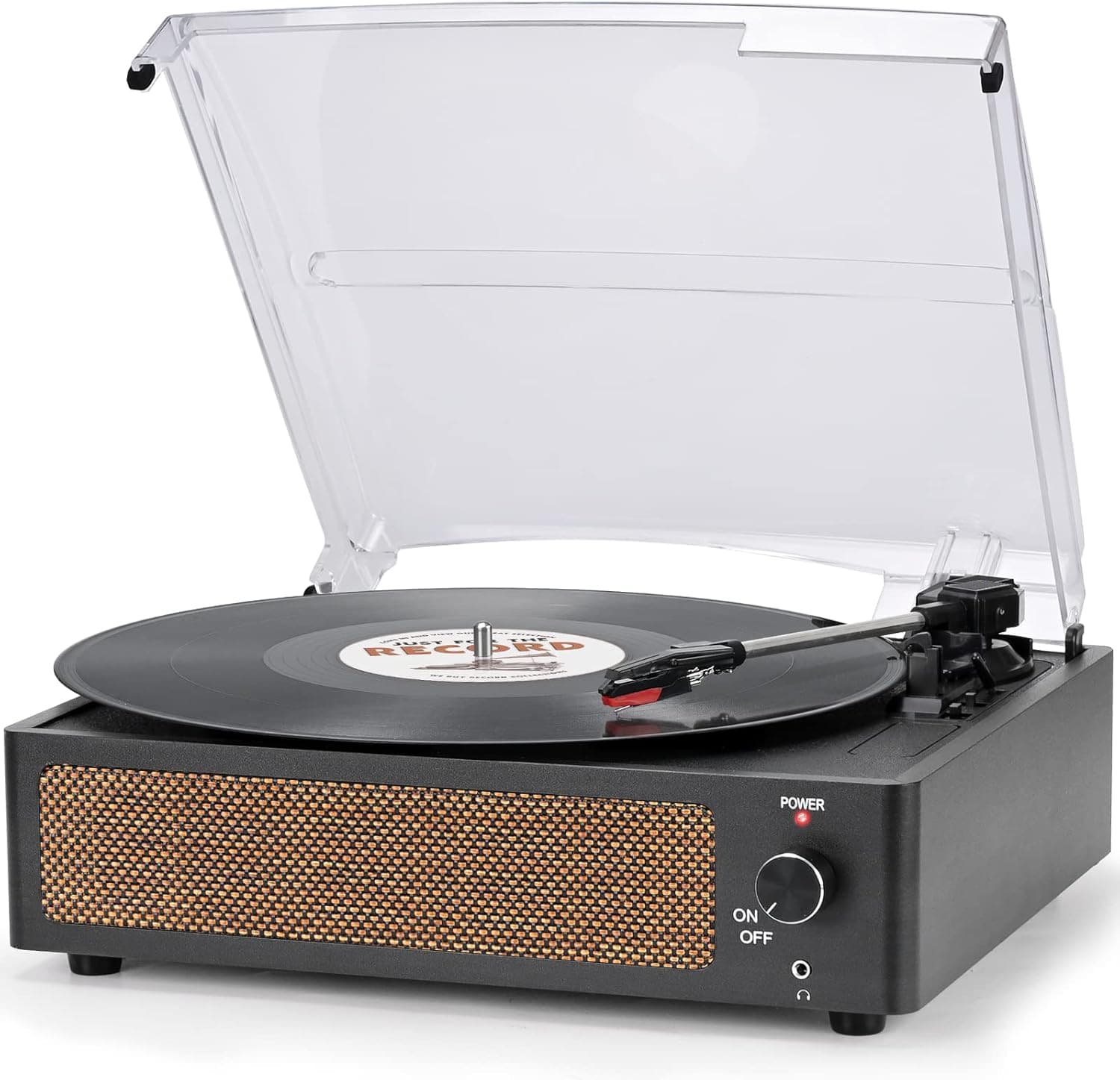 Vinyl Record Player with Speaker Vintage Turntable for Vinyl Records, Belt-Driven Turntable Support 3-Speed, Wireless Playback, Headphone, AUX-in, RCA Line LP Vinyl Players for Sound Enjoyment Black