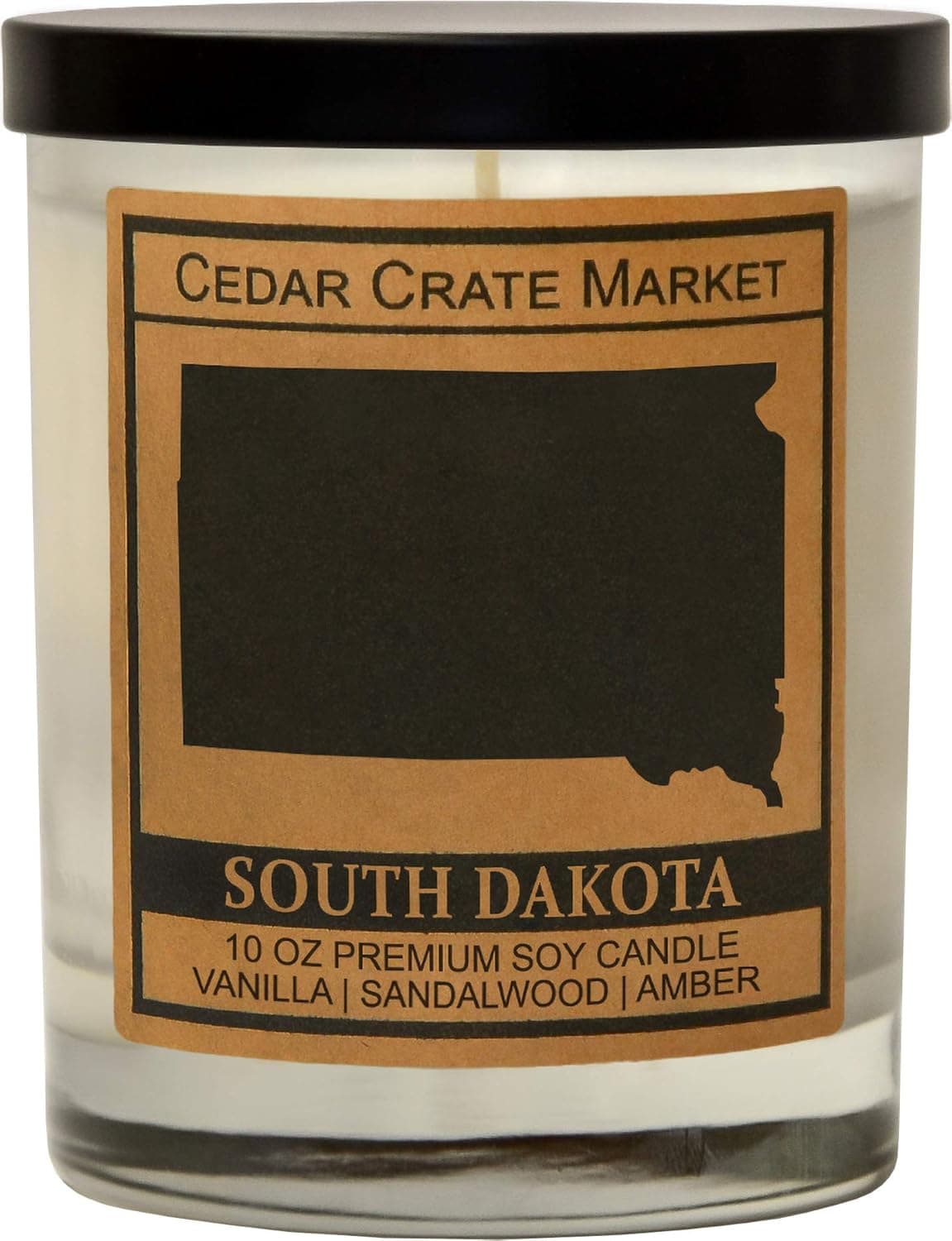 South Dakota Kraft Label Scented Soy Candle, Vanilla, Sandalwood, Amber, 10 Oz. Glass Jar Candle, Made in The USA, Decorative Candles, Going Away Gifts for Friends, State Candles
