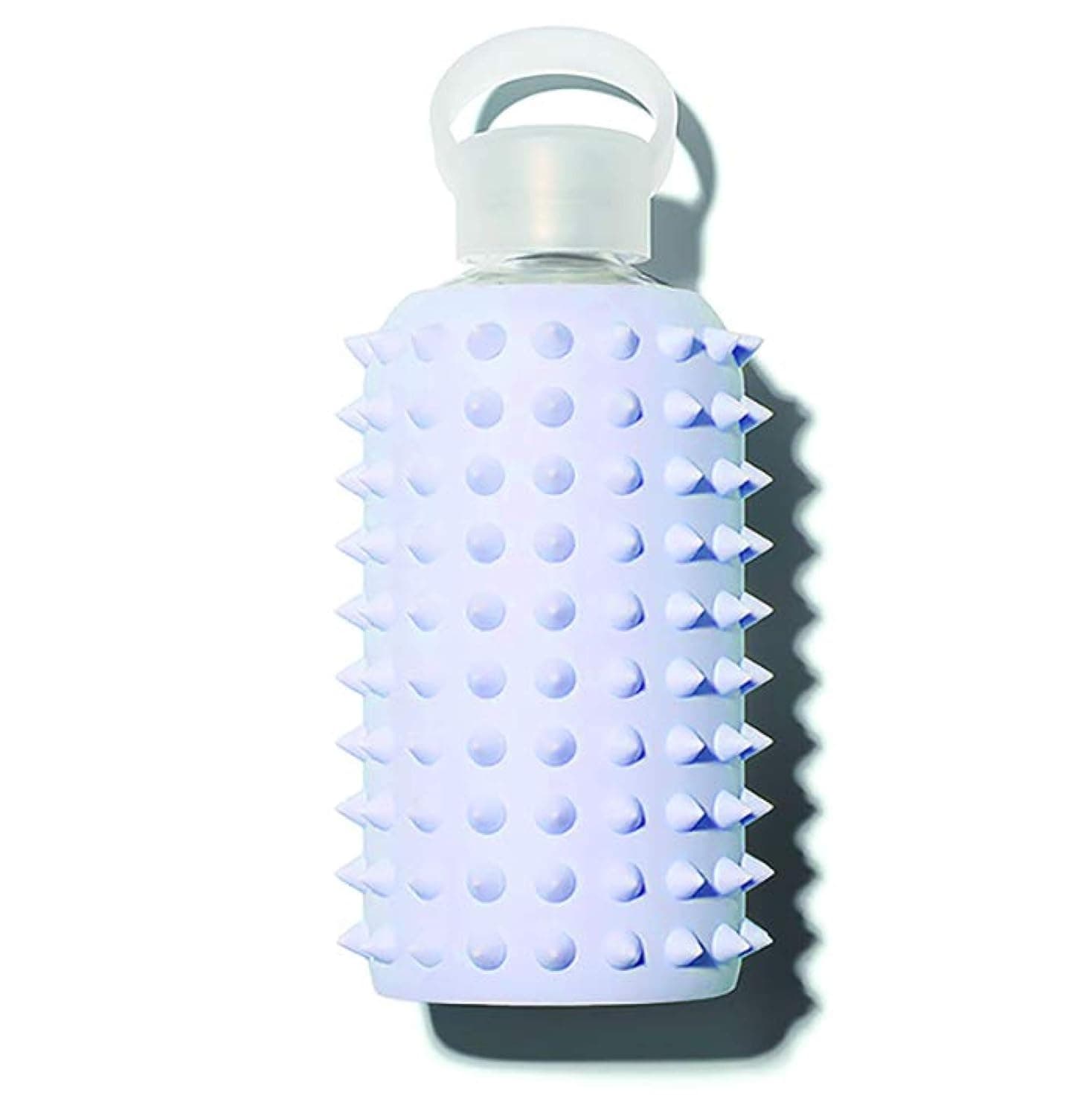 bkr Little Spiked Grace - 16oz - Glass Water Bottle - Light Periwinkle Blue - Removable Silicone Sleeve - BPA Free
