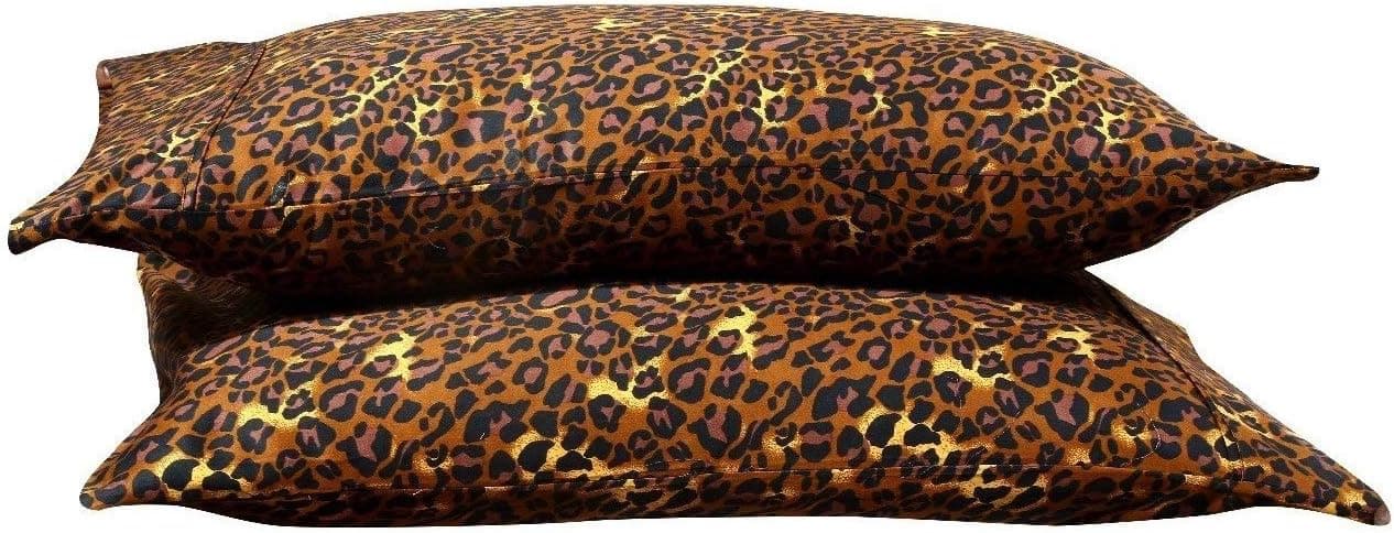 Rajlinen 100% Cotton - 400 Thread Count - 2 Qty Pillow Cases - Sateen Weave - Standard Size - Leopard Print
