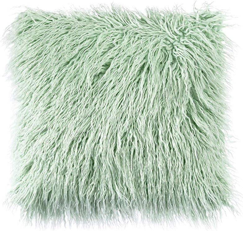 OJIA Deluxe Home Decorative Super Soft Plush Mongolian Faux Fur Throw Pillow Cover Cushion Case (18 x 18 Inch, Mint Green)