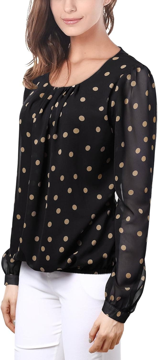 DJT Womens Korean Style Polka Dot Pleated Loose Blouse Tops