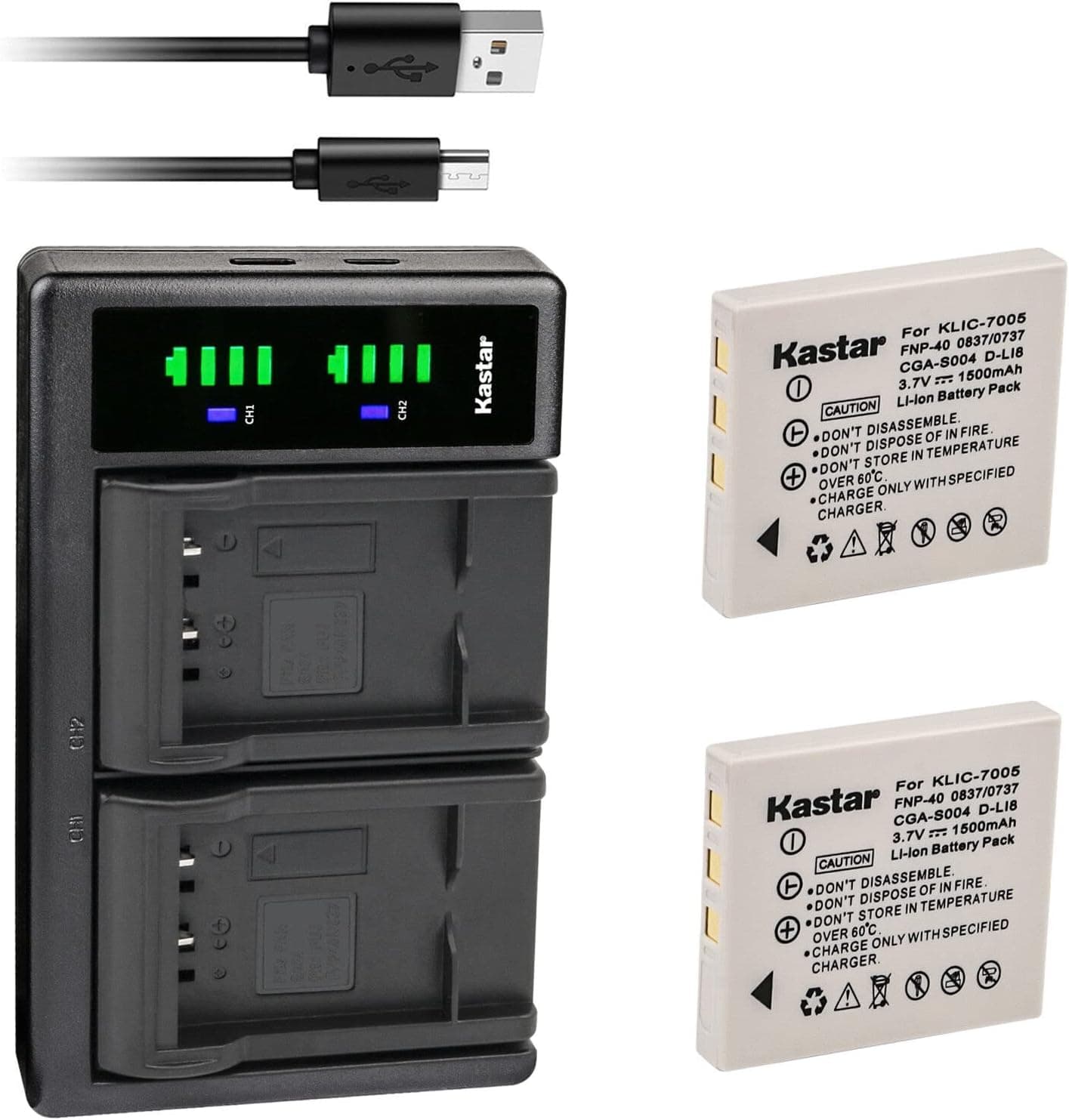 Kastar 2-Pack Battery and LTD2 USB Charger Replacement for Pentax D-Li8 D-Li85 Battery, Pentax D-BC8 Charger, Pentax Optio SVi, Optio T10, Optio T20, Optio W10, Optio W20, Optio WP, Optio WPi, Optio X