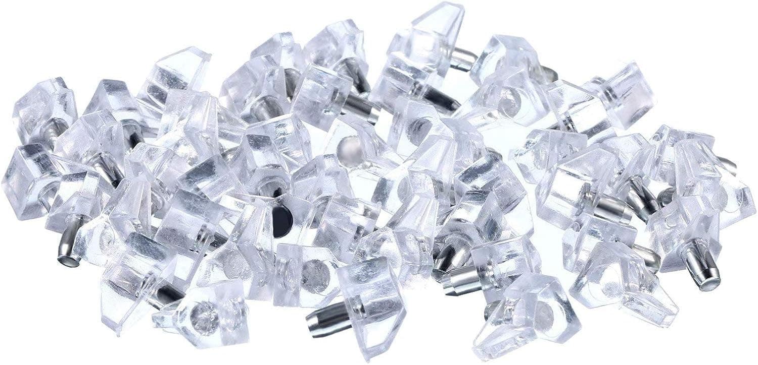 Karcy 100pcs Shelf Supports Pegs Studs with 5mm Steel Pin for Kitchen Cabinet Shelves (Transparent)