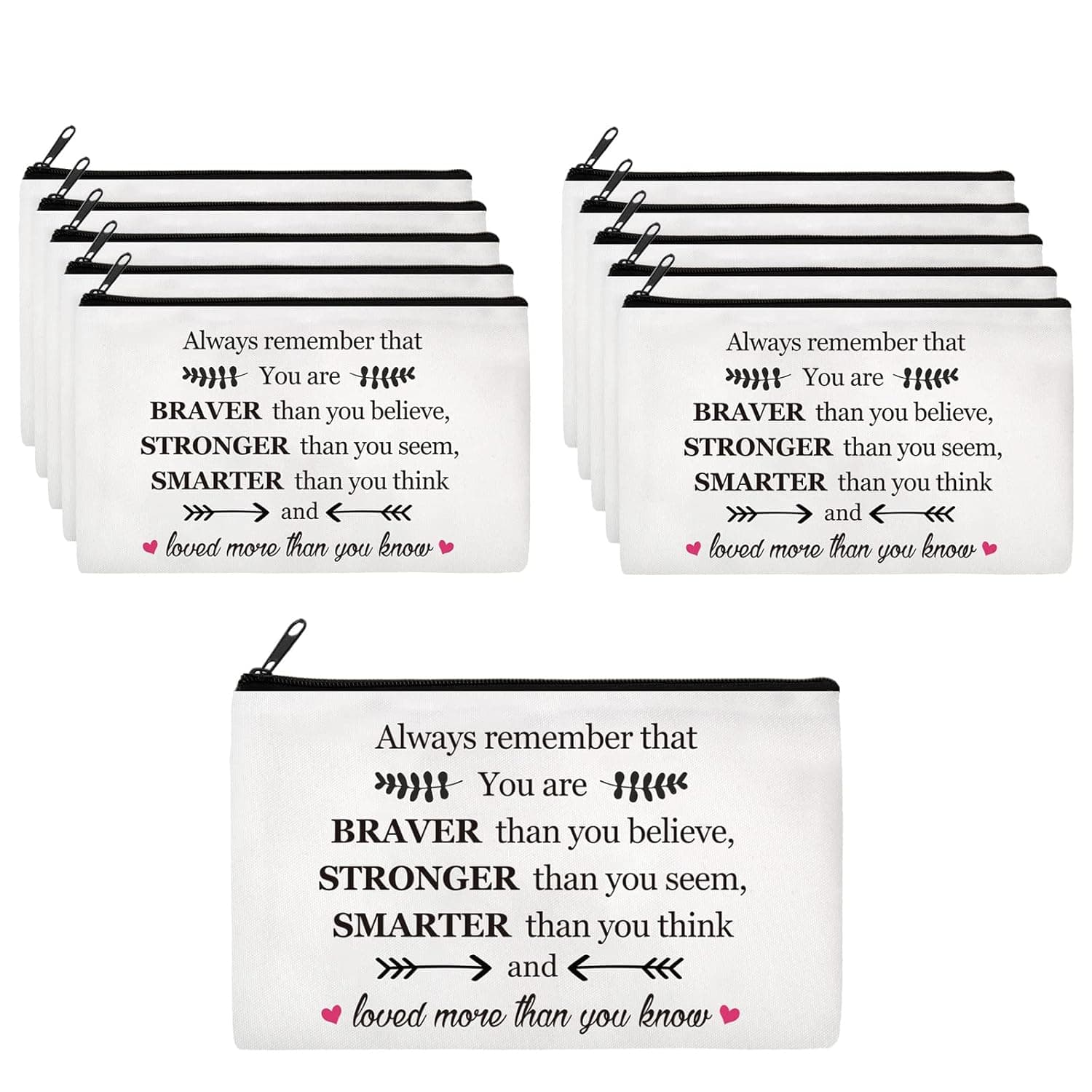 Yahenda 20 Pieces Inspirational Gifts for Women Girls, Encouragement Gifts Inspirational Quotes Cosmetic Bags with Zipper Birthday Gift for Friend Sister Daughter Travel Makeup Bag (You Are Braver)