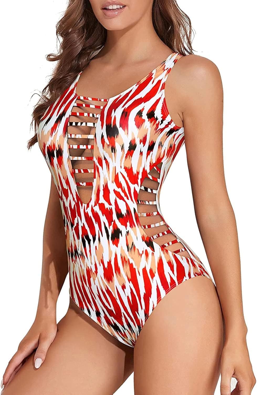 Aqua Eve Women Sexy One Piece Swimsuits Plunge Deep V Neck Cutout Bathing Suits