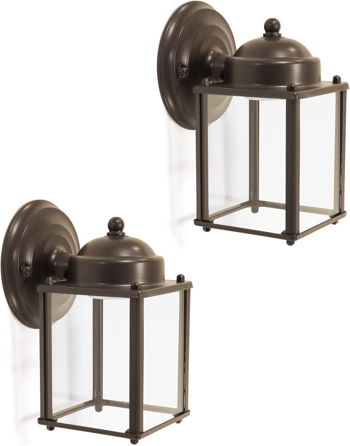 CORAMDEO Outdoor LED Square Coach Light for Porch, Patio, Deck, Barn, Wet Location, Built in LED Gives 75W of Light from 9.5W of Power, 800 Lumens, 3K, Durable Bronze Finish & Clear Glass 2 Pack