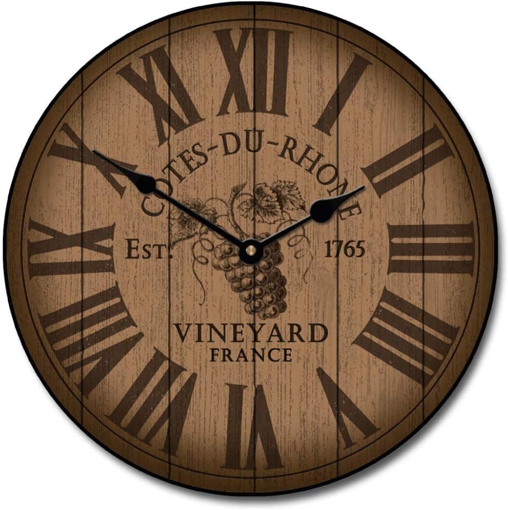Wine Barrel Lid Wall Clock | Ultra Quiet Quartz Mechanism | Hand Made in USA Beautiful Crisp Lasting Color | Comes in 8 Sizes | 24-Inch