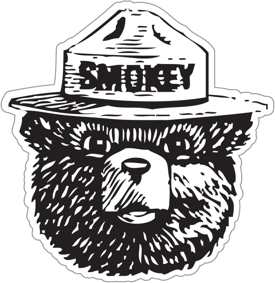 StickyChimp Smokey the Bear Firefighting WILDFIRE sticker 4" x 4",Black