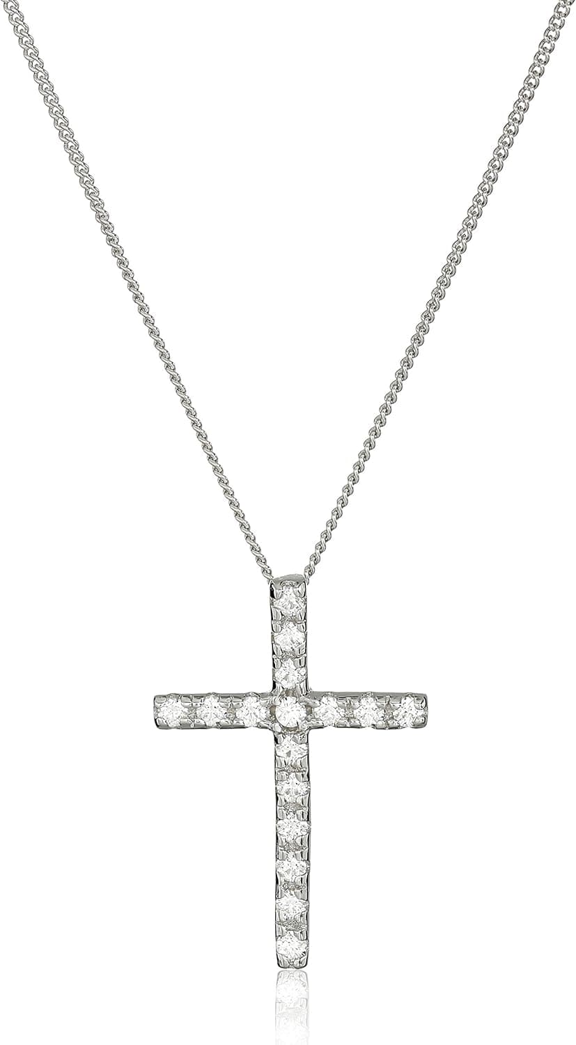 Amazon Collection Sterling Silver and Zirconia Cross Pendant Necklace, 18"