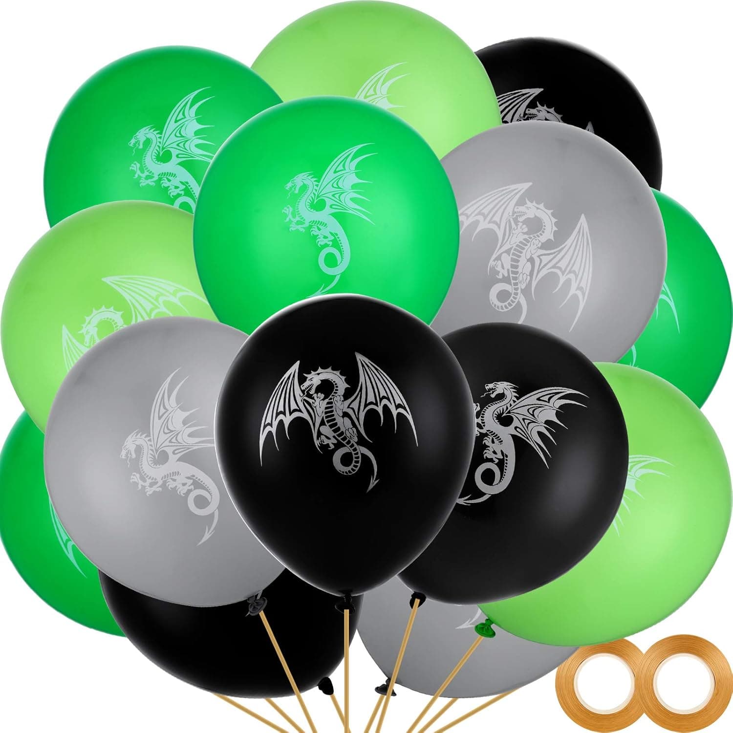 40 Pieces Dragon Balloons Dinosaur Dragon Latex Balloons Flying Dragon Balloons and 2 Rolls Gold Ribbons for Dragon Medieval Themed Birthday Baby Shower Party Supplies