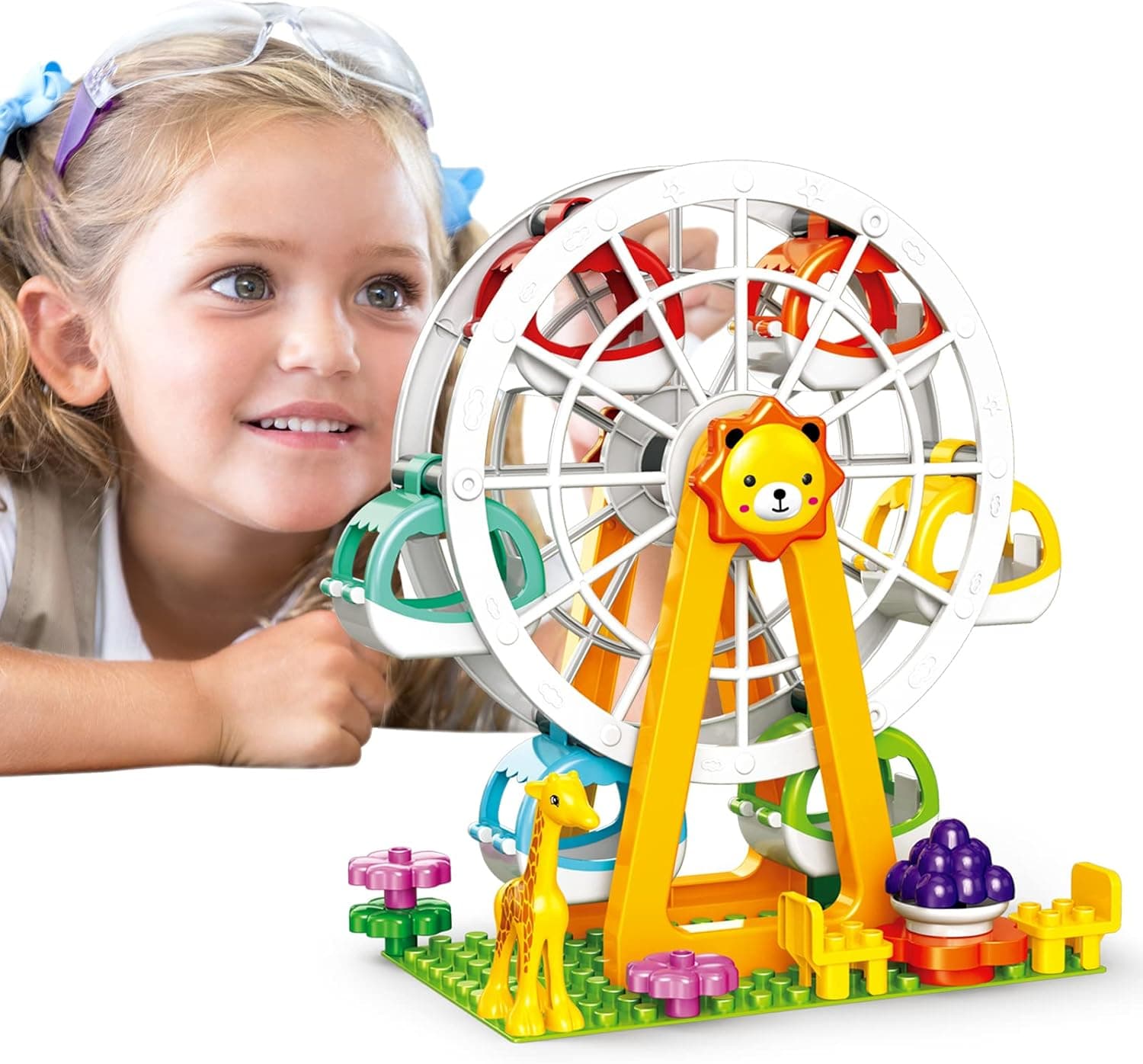 Rotating Ferris Wheel Building Blocks Sets, Amusement Park Model Kit, Large Bricks Classic Creative Construction Toy for Toddler, STEM Toys Birthday Gift for Kids Boys Girls Ages 3+ (44 Pieces)