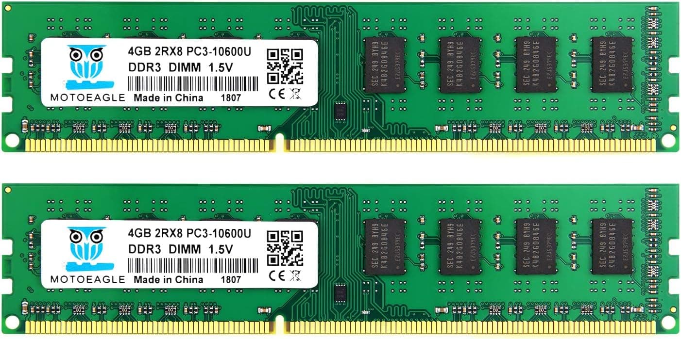Motoeagle 8GB Kit (2X4GB) 2RX8 PC3-10600U DDR3 1333MHz DIMM RAM 4GB DDR3 10600 PC3 1333 UDIMM CL9 1.5V 240-Pin Desktop Memory