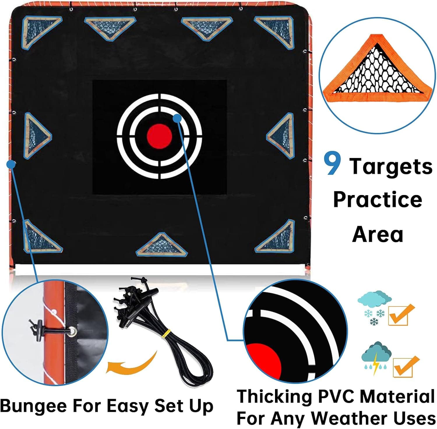 Kapler Lacrosse Goal Target,6’x6’Corner Targets for Shooting Practice Fits Any Standard Size Lacrosee Goals,Triangle/Square/Multi-Target Zones Designed, Easy Assembly with Bungees
