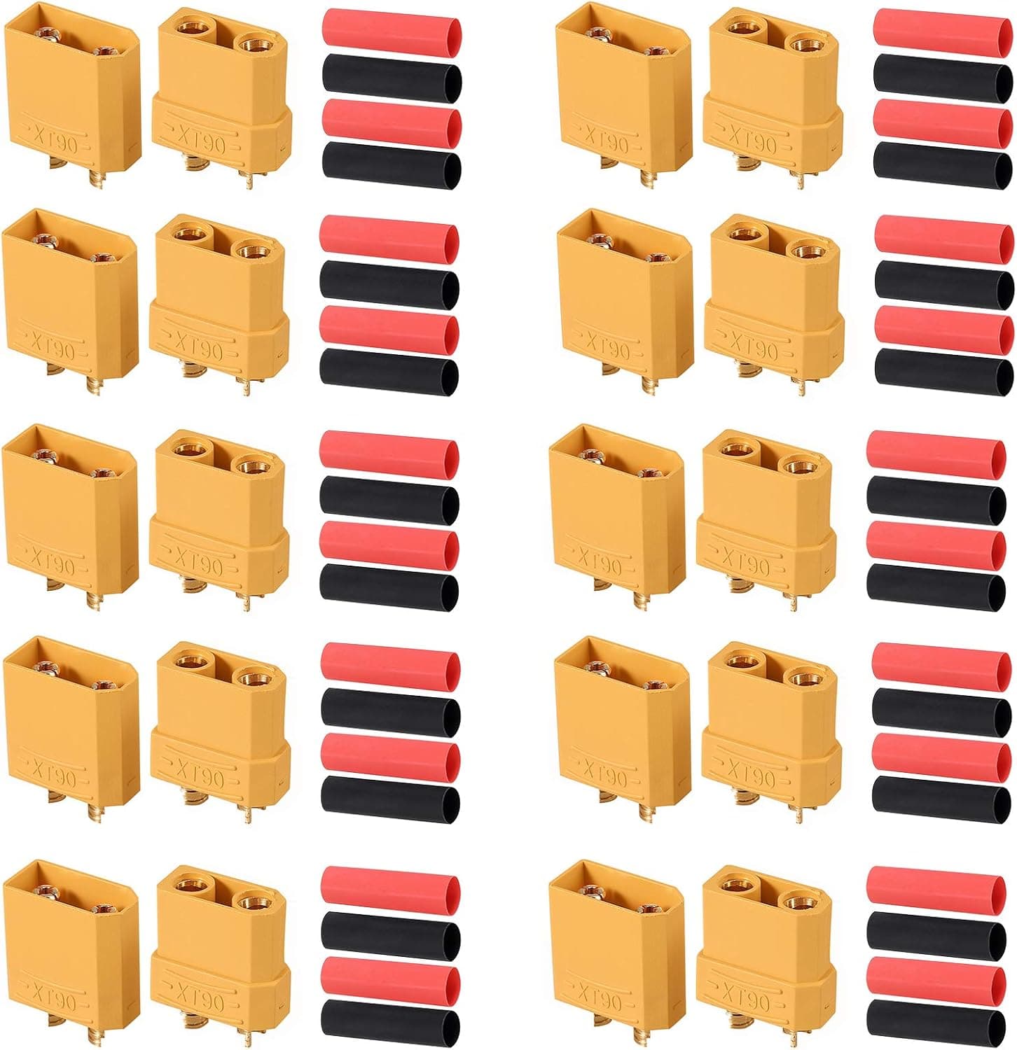 AUTOUTLET 10 Pairs XT90 XT-90 Male Female Bullet Connectors Power Plugs with 20Paris Heat Shrink Tube for RC Lipo Battery/Car/Boat