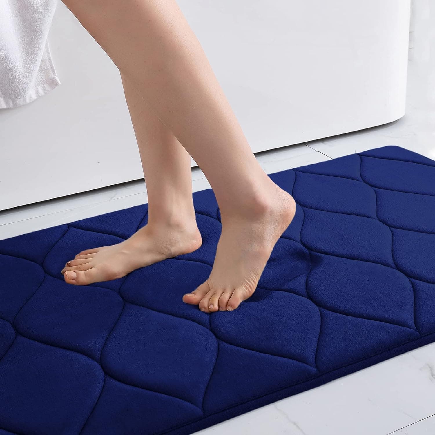Colorxy Memory Foam Bathroom Rugs, Ultra Soft & Non-Slip Bath Mat, Water Absorbent and Machine Washable Shower Bath Runner Rug for Kitchen Bathroom Floor Carpets, 36''x24'', Navy Blue