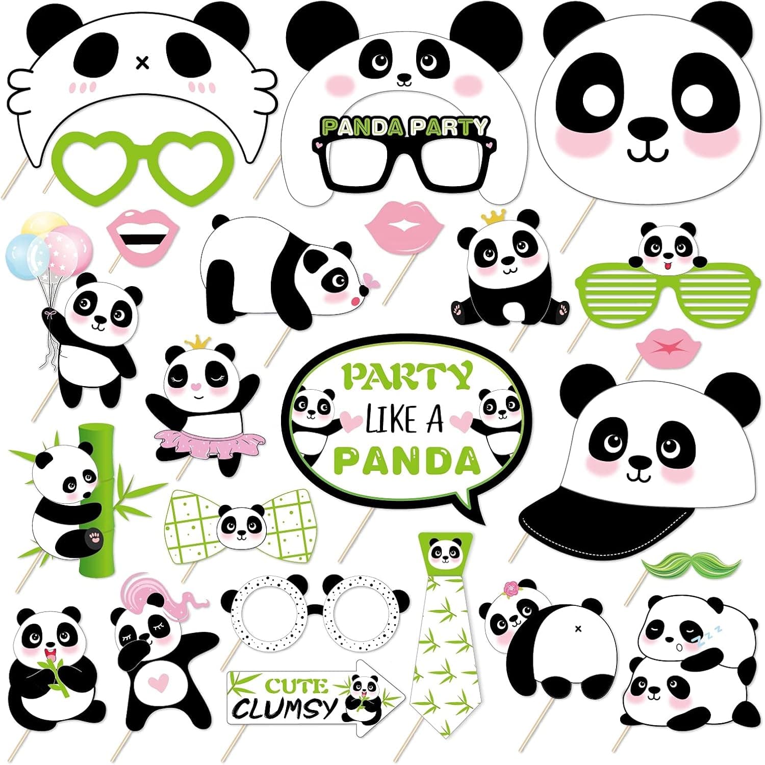 Kristin Paradise 25Pcs Panda Photo Booth Props with Stick, Panda Bear Theme Selfie Props, Like a Panda Birthday Party Supplies, Photography Backdrop Decorations