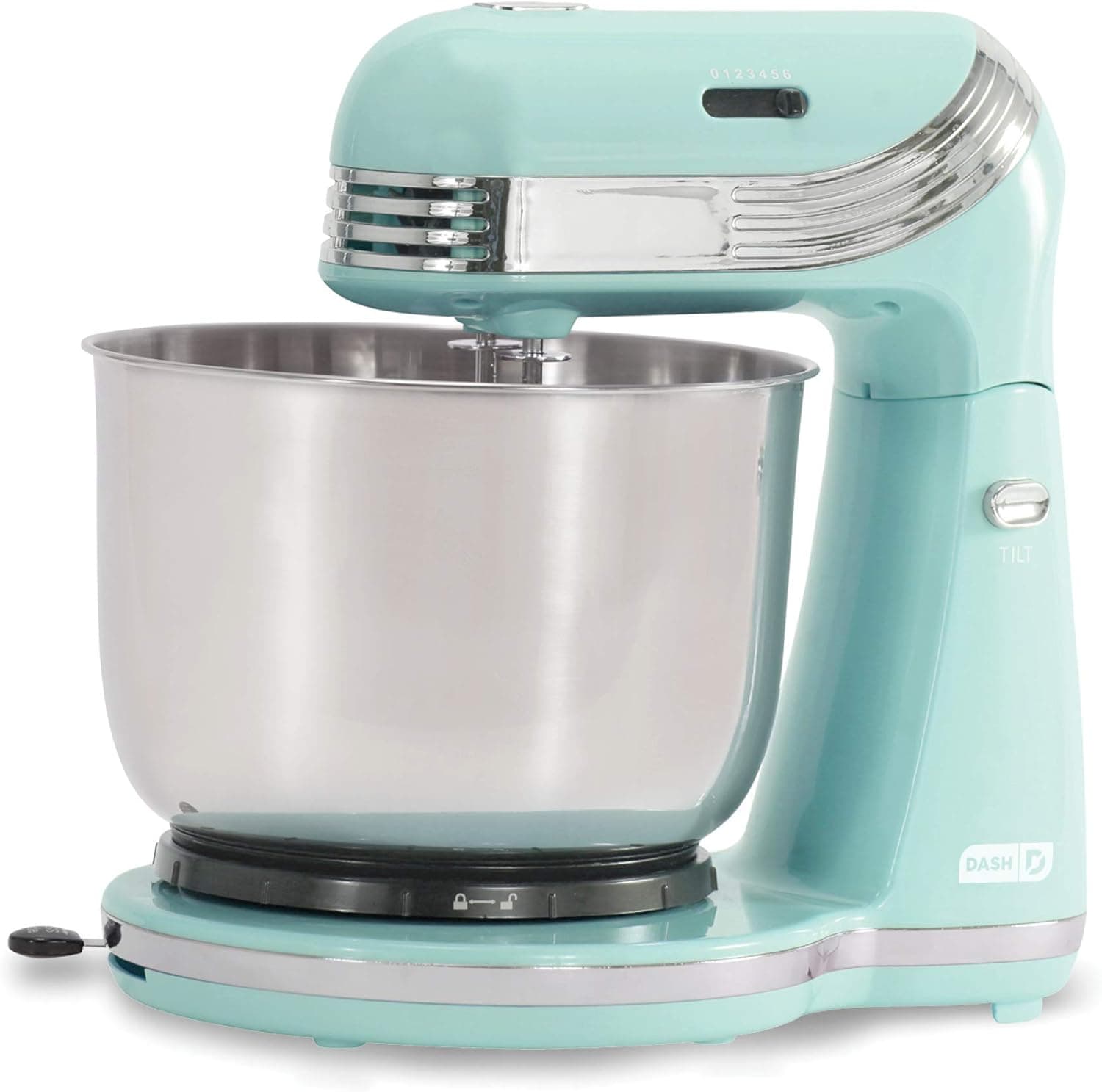 Dash Stand Mixer (Electric Mixer for Everyday Use): 6 Speed Stand Mixer with 3 qt Stainless Steel Mixing Bowl, Dough Hooks & Mixer Beaters for Dressings, Frosting, Meringues & More - Aqua (Renewed)