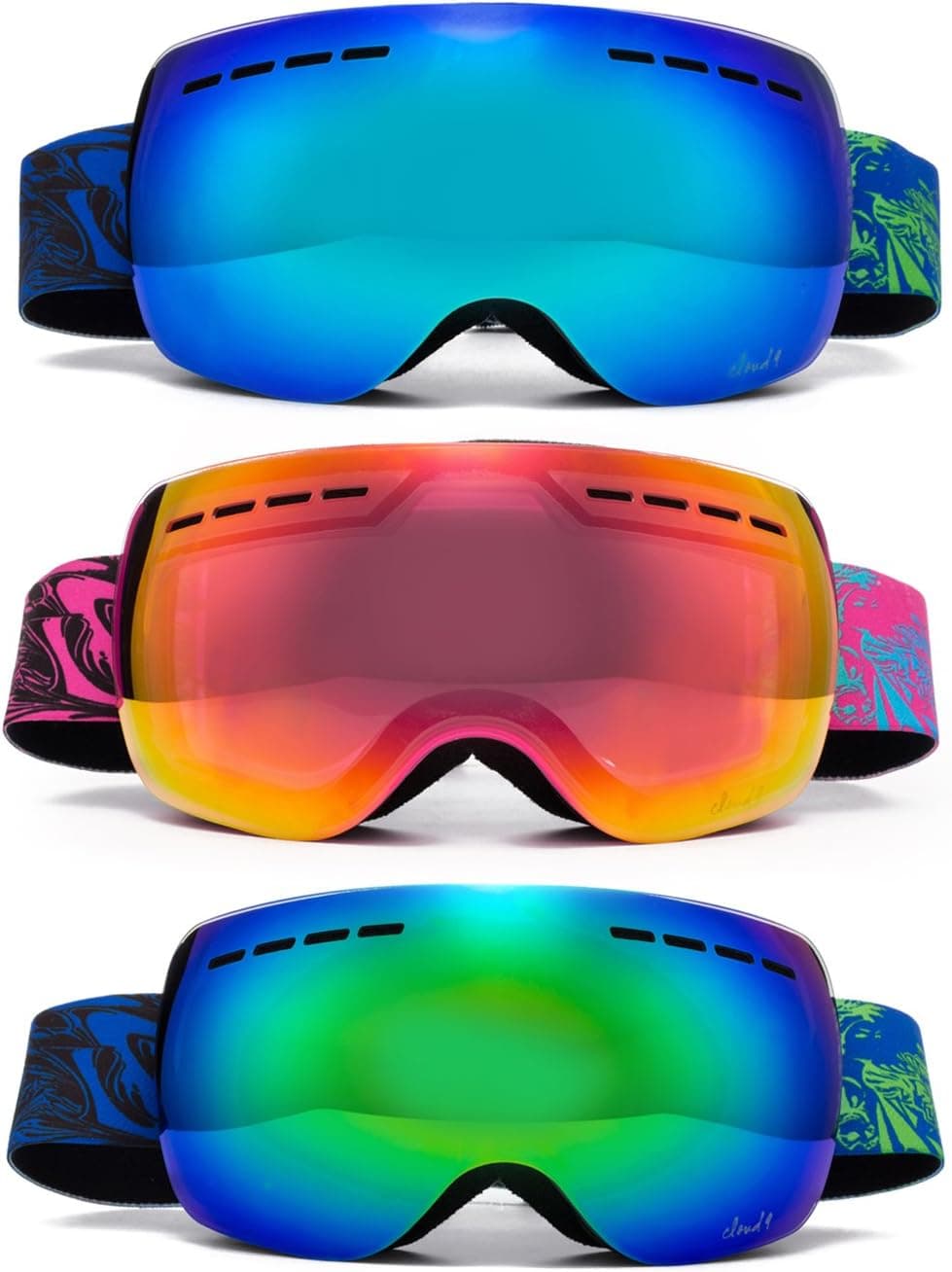 Cloud 9 - Women Ski Snow Goggles Nuclear Adult Anti-Fog Wide Angle Frameless UV400 Flash Lens Coating Goggle (1 Pair Only)