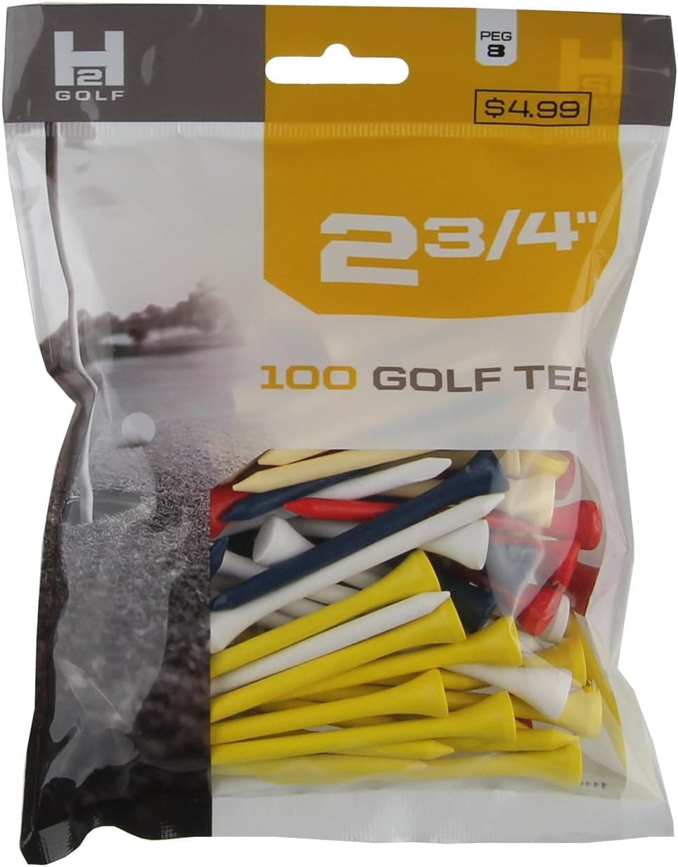 H2 Golf Company Wooden Tee (6-Pack of 100), Mixed Color, 2 3/4-Inch