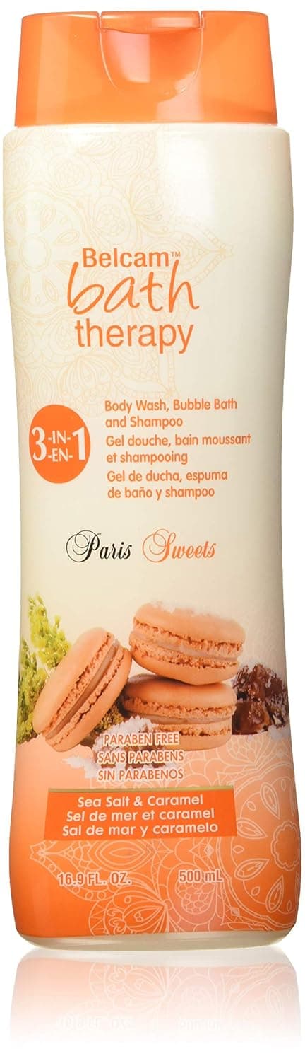Belcam Bath Therapy Paris Sweets 3-in-1 Body Wash, Bubble Bath and Shampoo, Sea Salt and Caramel, 16.9 Fl Oz (F53920A)