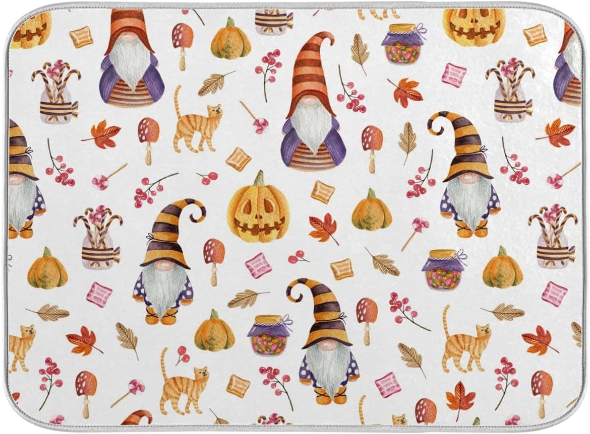 vvfelixl Dish Drying Mat Halloween Elves Dish Mat Microfiber Drying Mat for Kitchen Counter, X-Large, 18" x 24", White