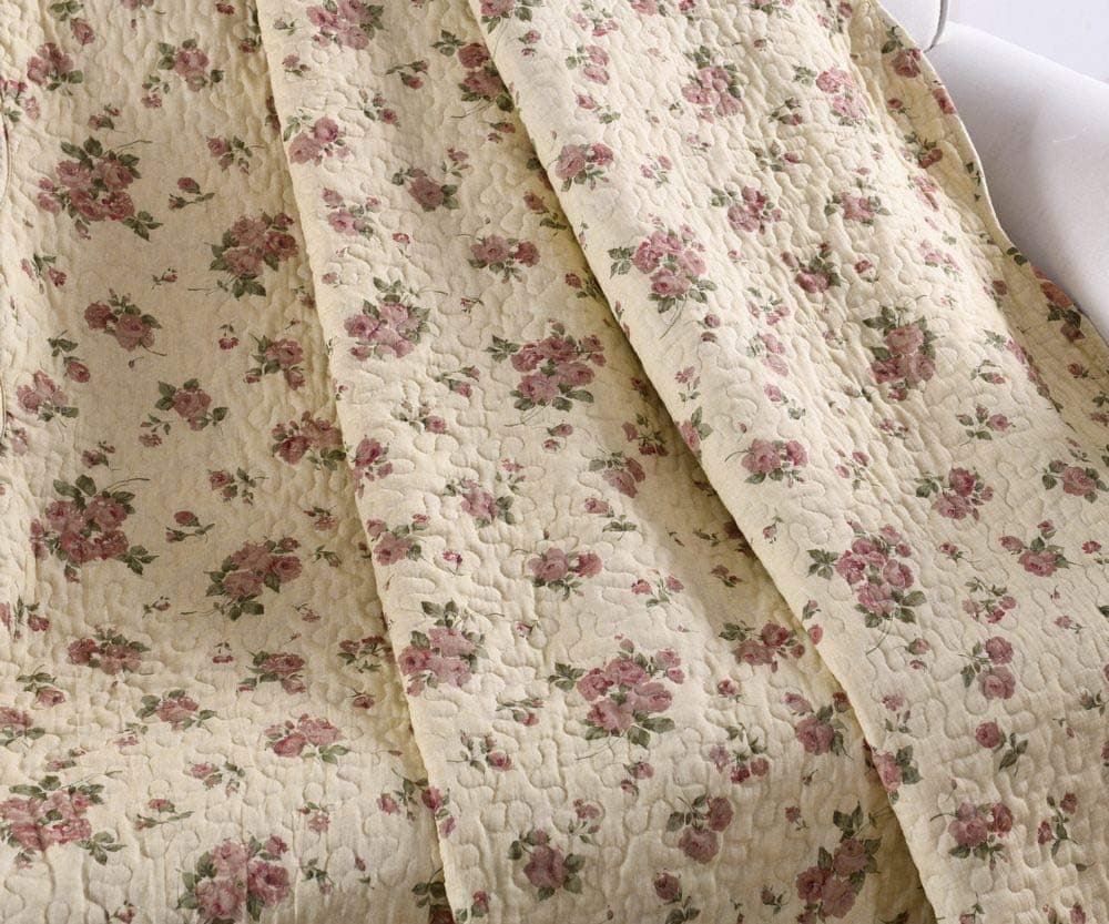 ENCOFT Alicemall Light Brown Small Flower Style Cotton Quilt, Fresh Light Brown Flower Summer Quilts/Blanket, Floral Pattern Full Size Bedspreads, 78 inch by 90 inch