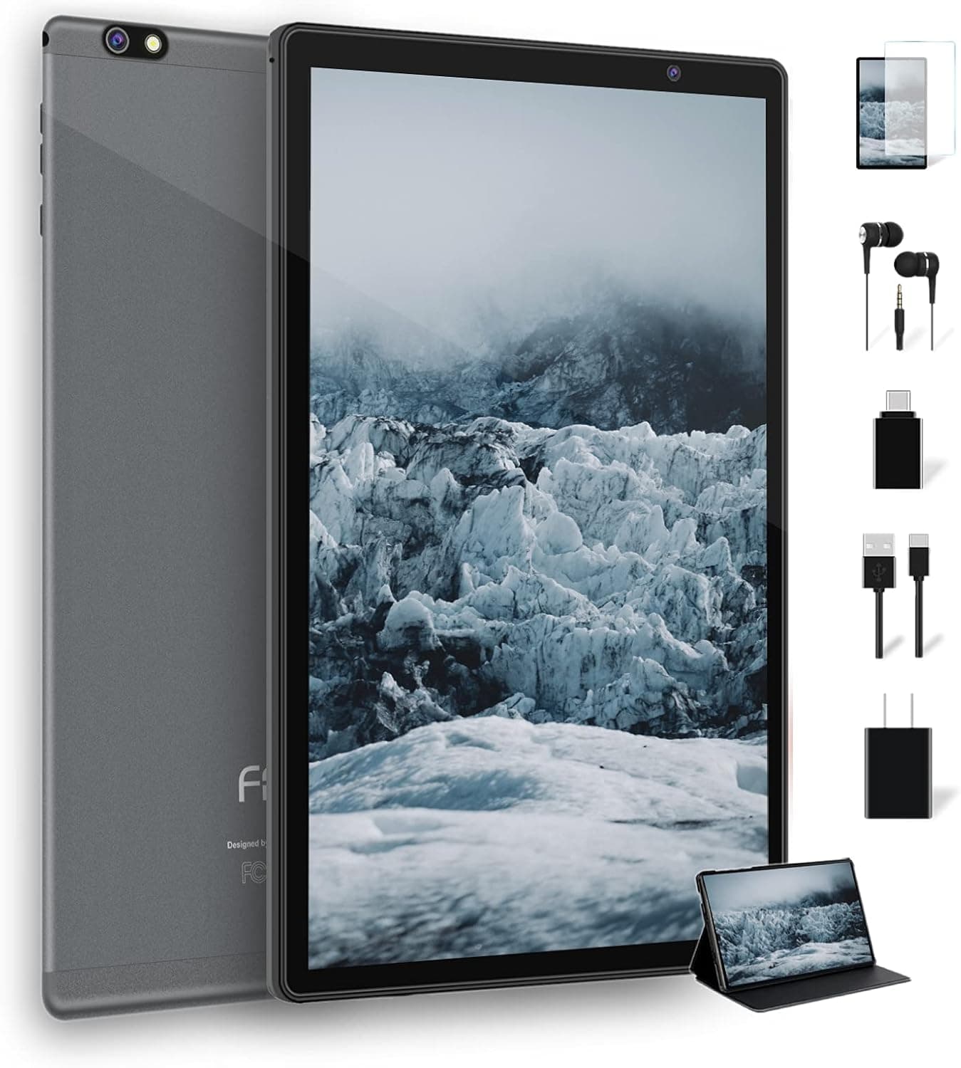 FACETEL 2023 Android 11 Tablet, Q3Pro 10 inch Tablets Processor 2.0GHz, HD IPS Screen, Google Certification,5G+2.4G Wi-Fi, Bluetooth,Google GPS, Metal Body - Grey
