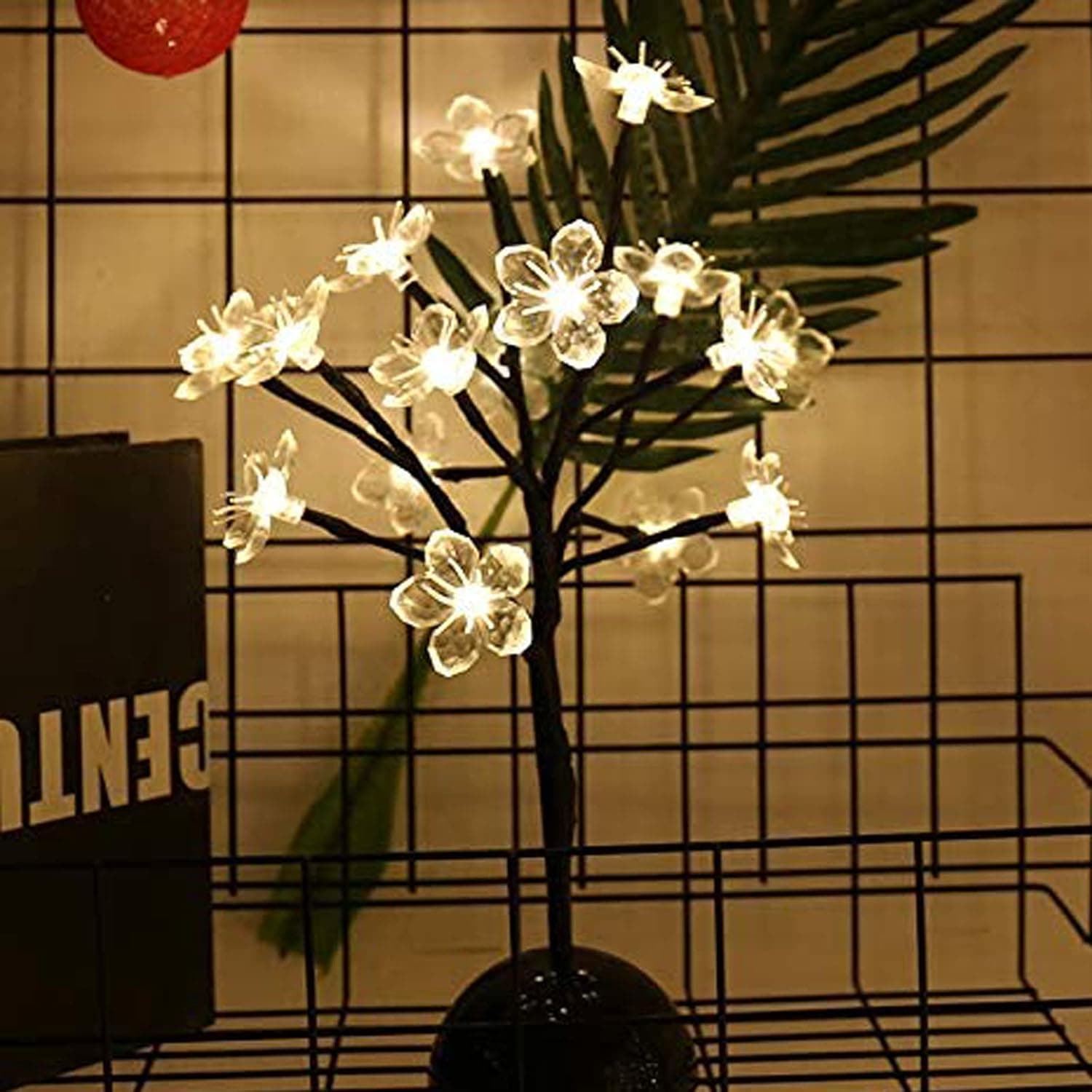 Lxcom Lighting Cherry Blossom Desk Top Bonsai Tree Light 0.36M/14Inch 24LEDs Cherry Blossom Tree Table Lamp Black Branches Battery Powered for Christmas Party Wedding Office Home, Warm White