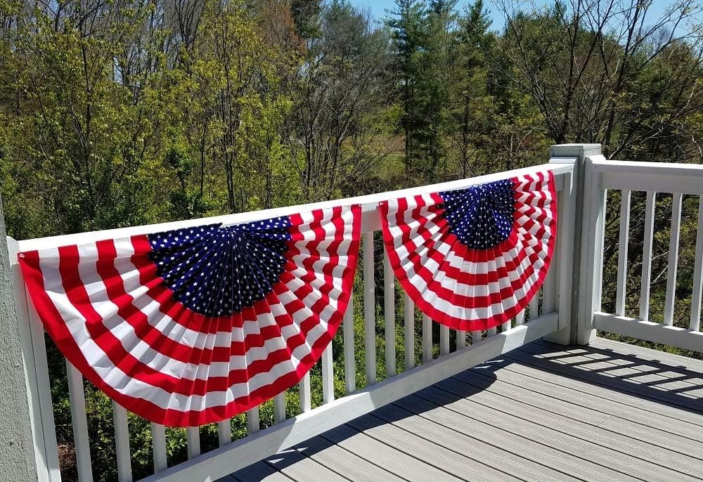 All Day Gifts American Flag Pleated Fan Bunting 24x48 Inches - Pack of 2 USA Stars and Stripes Flags