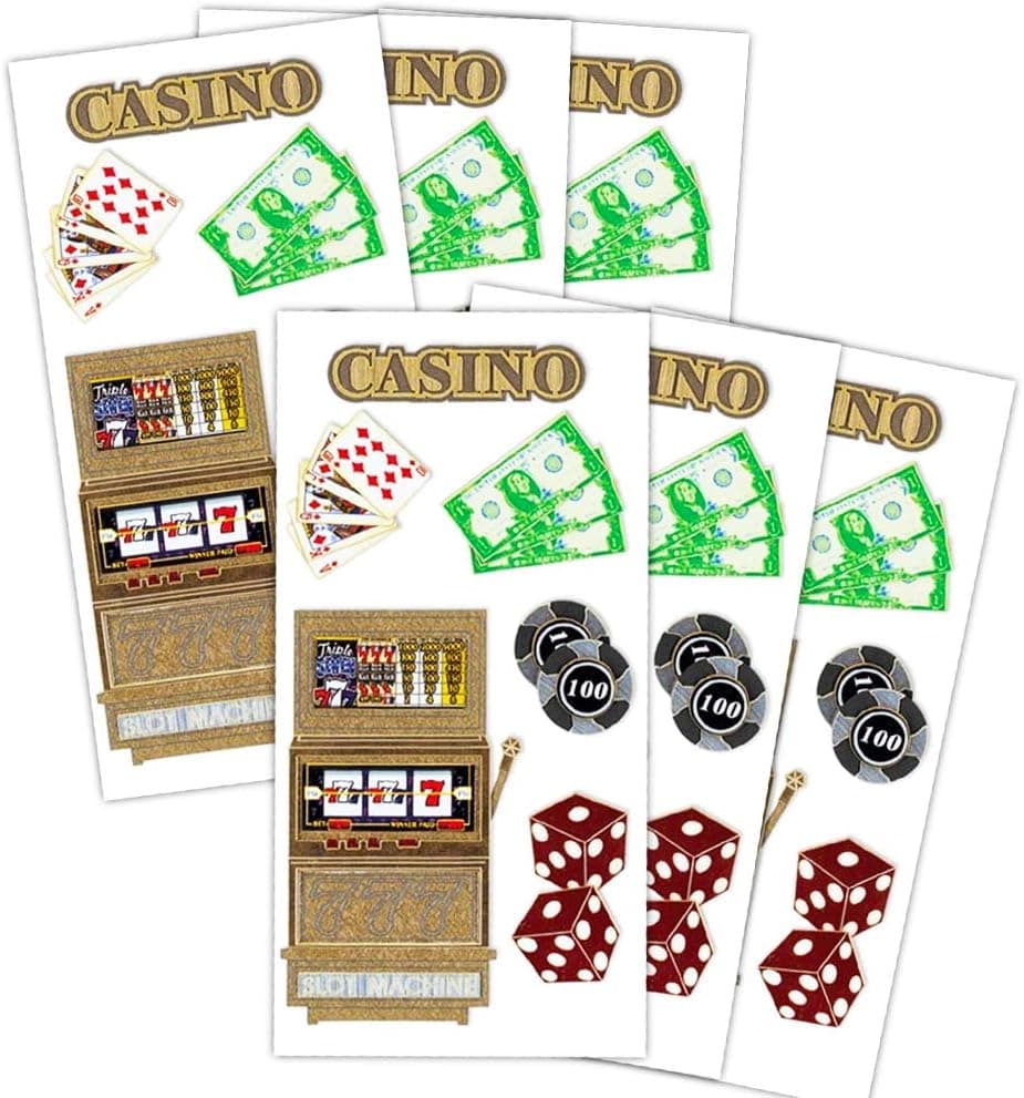 Casino Stickers Casino Night Stickers Party Favors Pack -- 6 Sheets Deluxe Dimensional (Vegas Party Supplies)