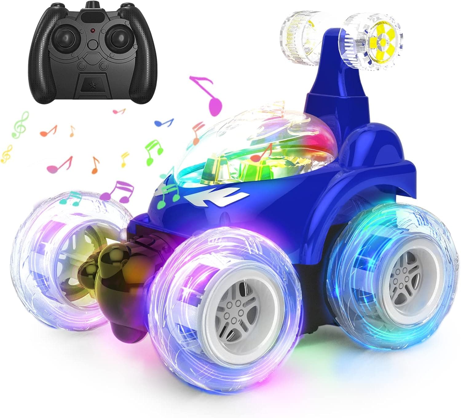 Kizeefun Remote Control Car, RC Stunt Car Invincible 360°Rolling Twister with Colorful Lights & Music Switch, Rechargeable Remote Control Car for Boys and Girls