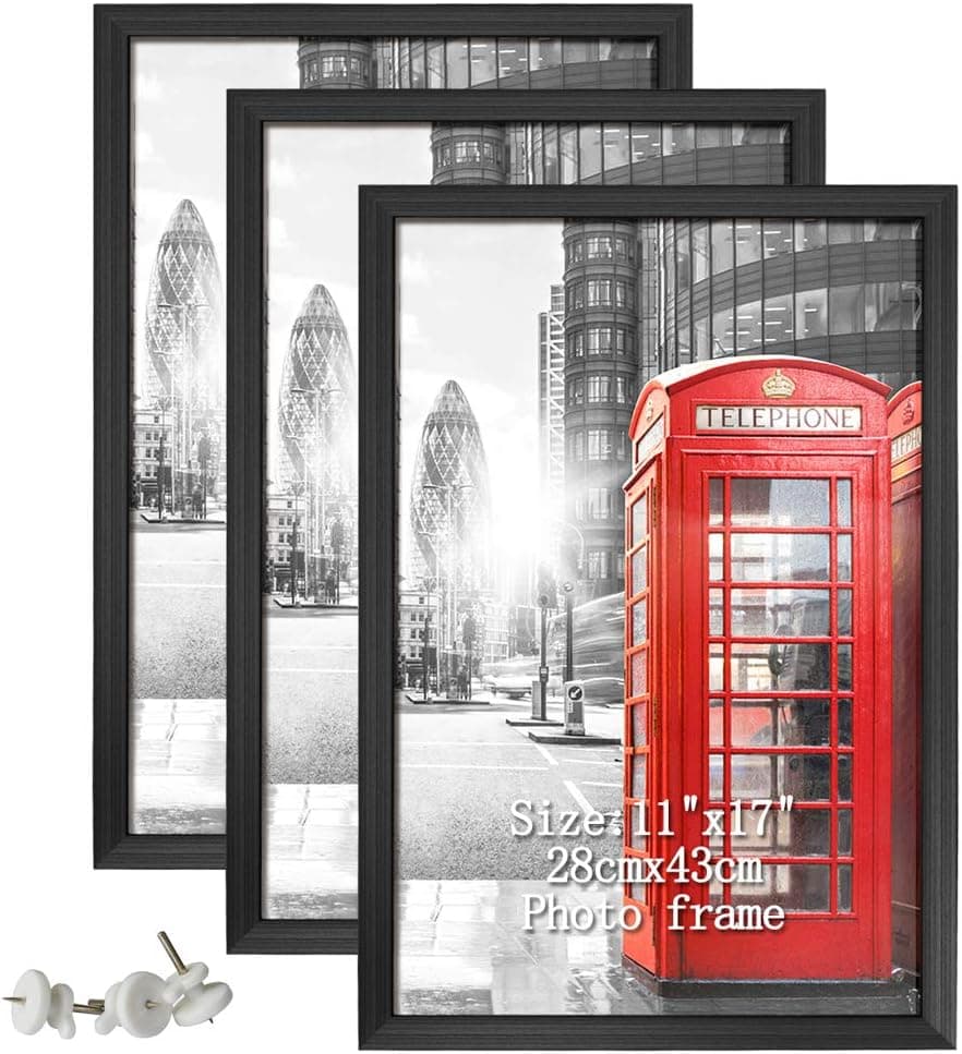 Calenzana 11x17 Picture Frames Set of 3, Wall Gallery Photo Frame for 11 x 17 Poster, Black