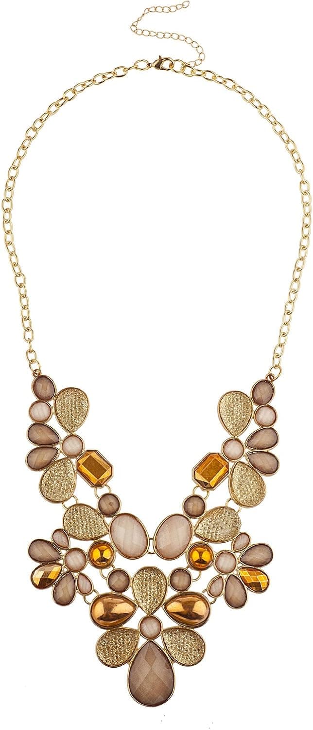LUX ACCESSORIES Gold Tone Brown Caviar Glitter Fall Holiday Statement Necklace
