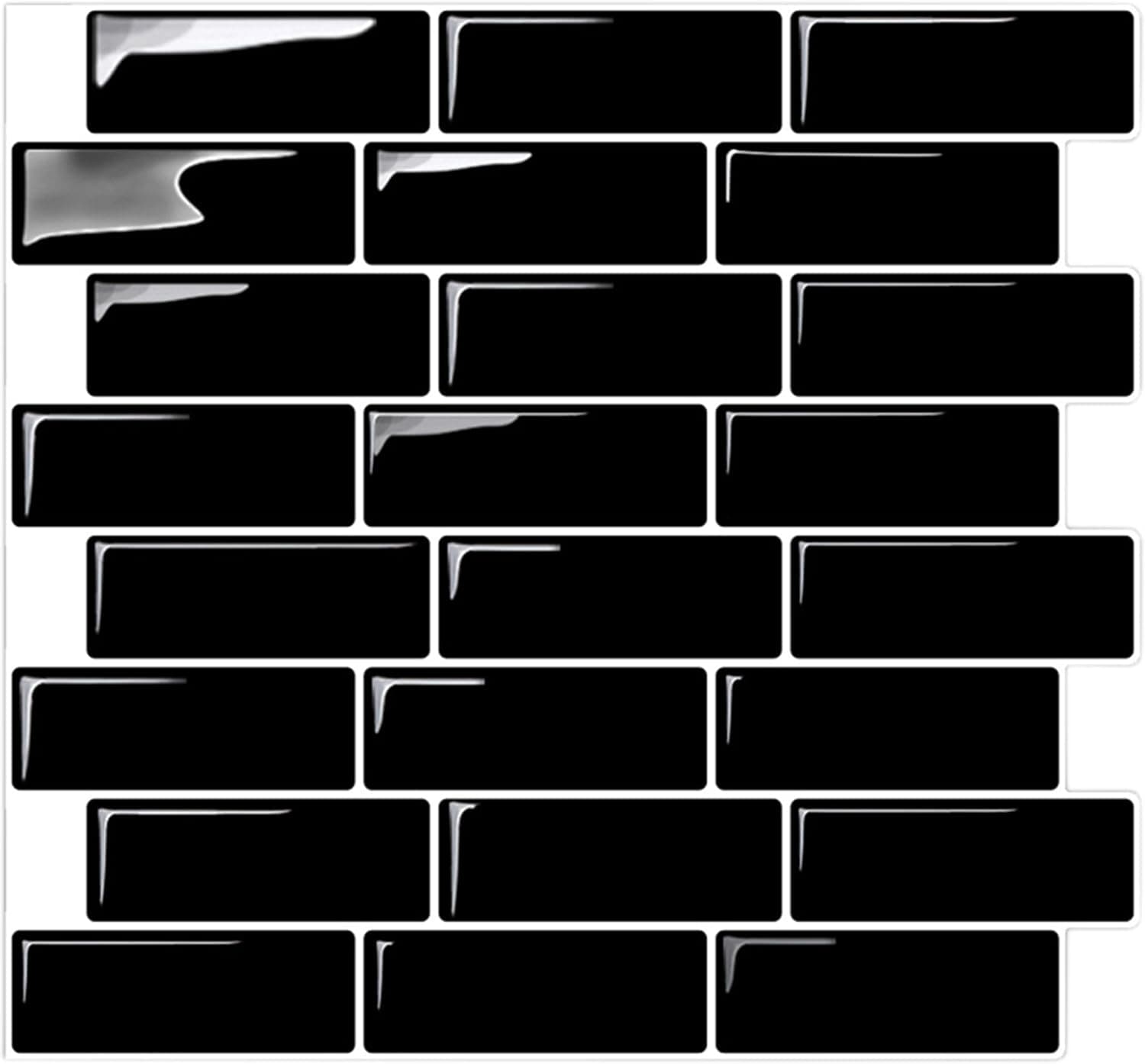 In-The-Dot Stick On Subway Tiles for Backsplash Kitchen Black | Self-Stick Backsplash Tiles | Peel and Stick, Self Adhesive, Removable Backsplash Wall Tile Stickers - 10" x 10.5" (10-Pack)