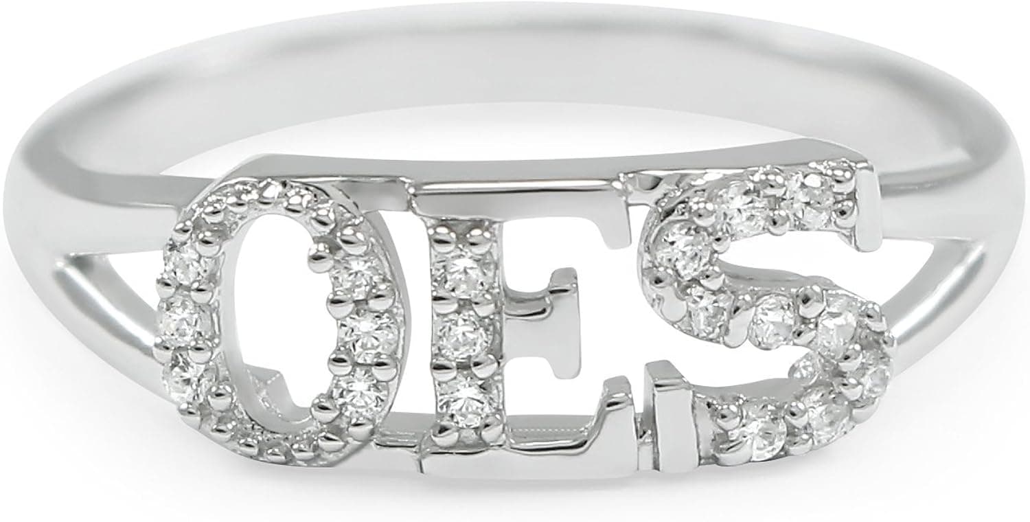 OES (Order of The Eastern Star) Freemasonry Sterling Silver Ring with CZs/OES Jewelry and Accessories
