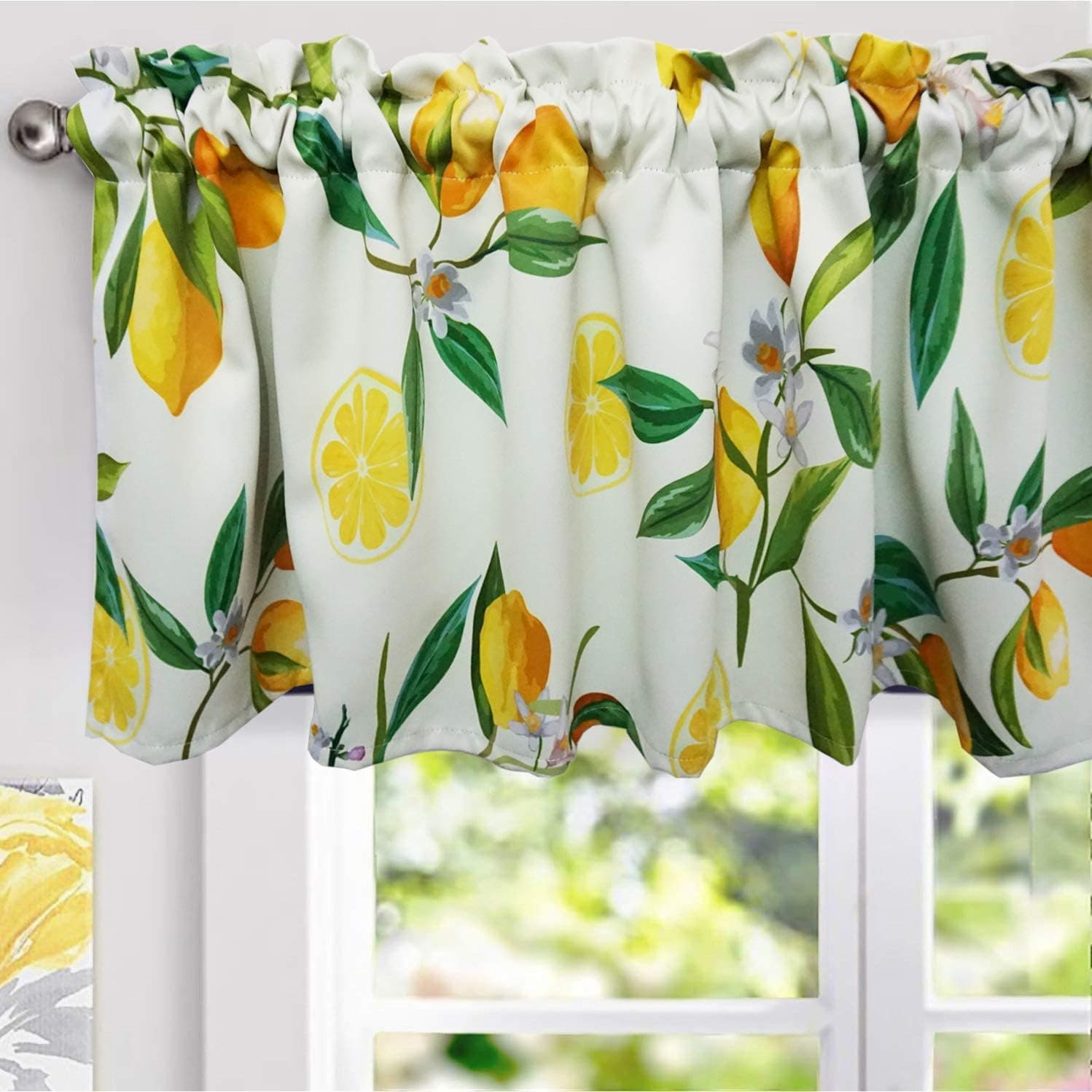 YoKii Lemon Valances for Windows 52’’W x 18’’L Room Darkening Vintage Floral Curtain Valance Window Treatments for Kitchen Bathroom Living Room Decors (W52 x L18, Yellow)