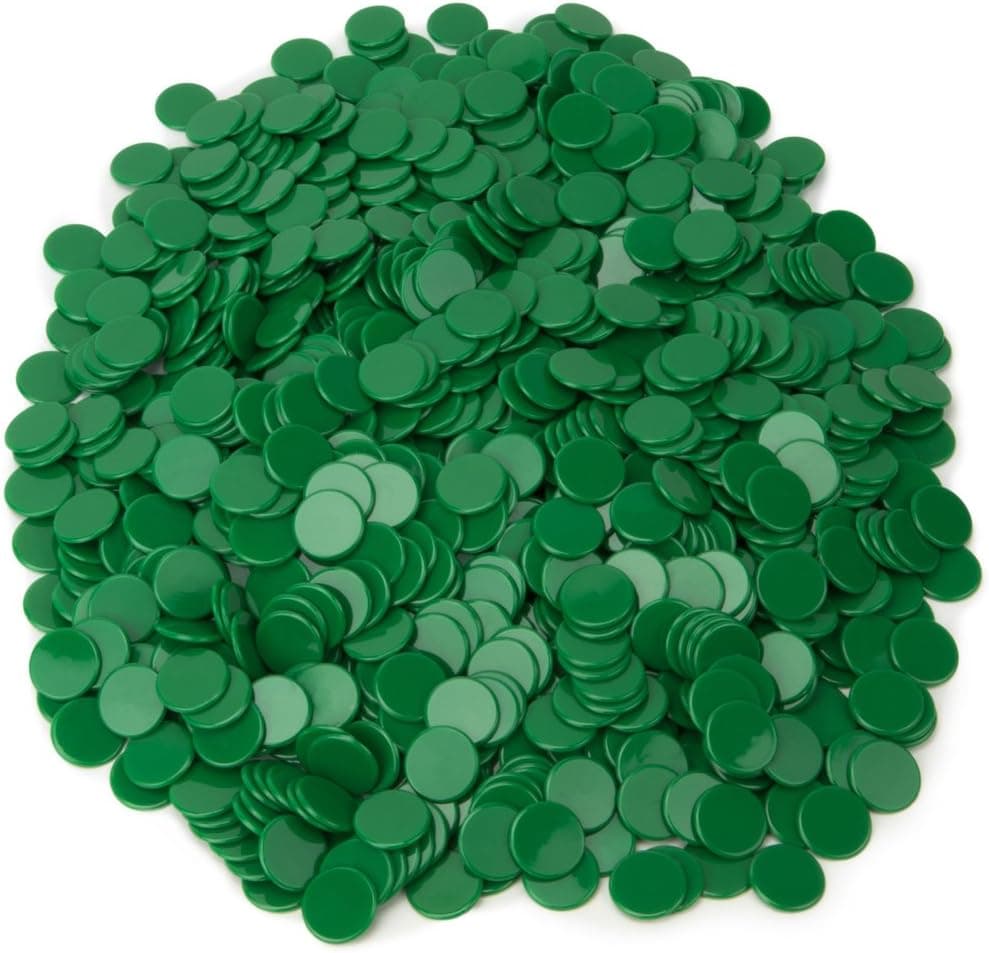 Royal Bingo Supplies 1000-pack of Solid Opaque 3/4-inch Bingo Chips, Great for Classroom Counting and Math Activities (Green)