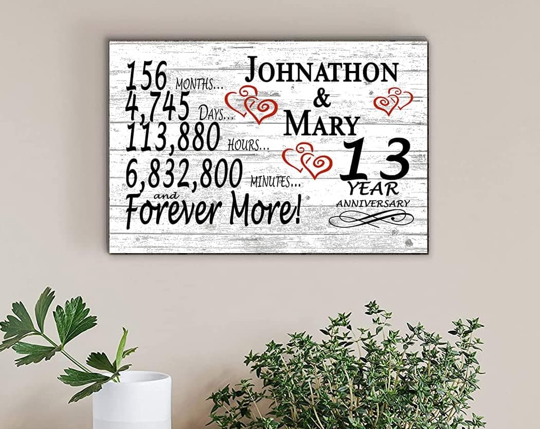 Personalized 13 Year Anniversary Sign Gift 13th Wedding Anniversary Present For Couple Him Or Her DAYS MINUTES YEARS