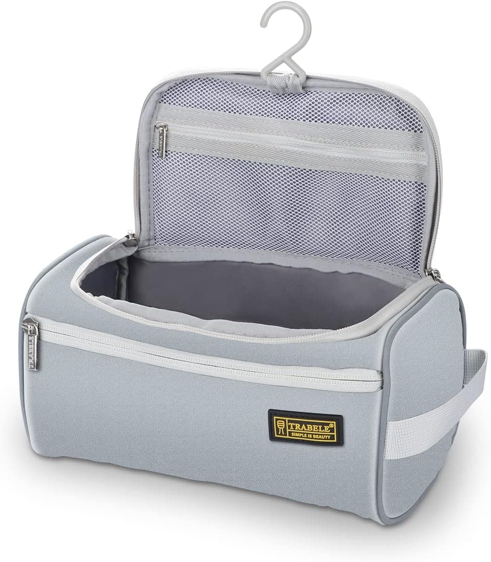 ThinkTex Hanging Toiletry Bag for Men, Travel Shaving Dopp Kit, Water-resistant & Portable, L 9.84'' * W 5.1'' * H 5.1'' - Gray