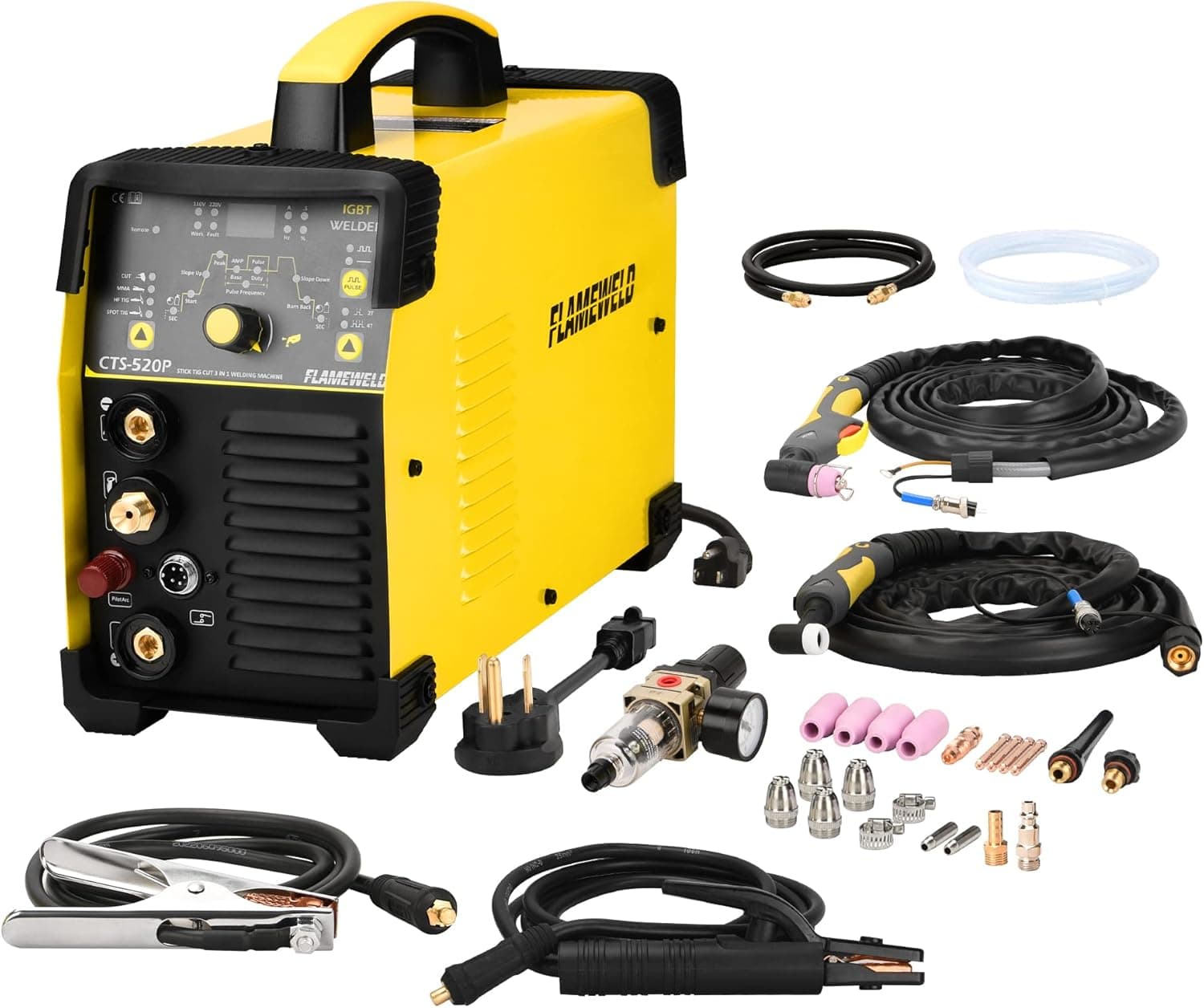Flameweld 3 In 1 Plasma Cutter Welder Machine - 50Amps Pilot Arc Plasma Cutter, 200Amps TIG Welder, 200Amps Stick Welder, Cut Tig Stick Dual Voltage 110/220V, 60% Duty Cycle 50/60Hz