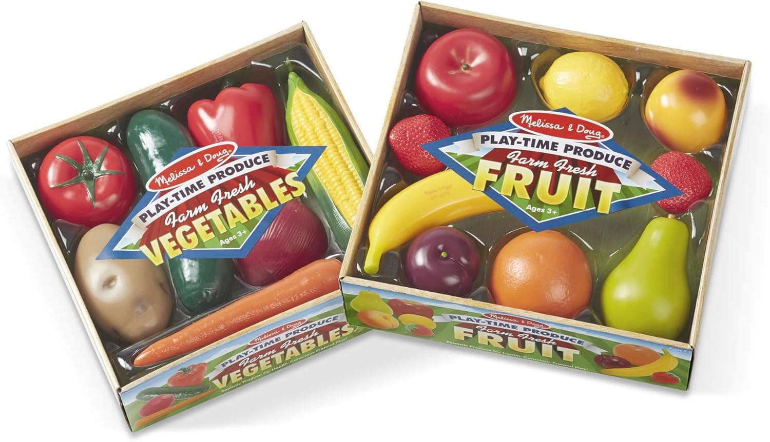 Melissa & Doug Play-Time Produce Fruit (9 pcs) and Vegetables (7 pcs) Realistic Play Food