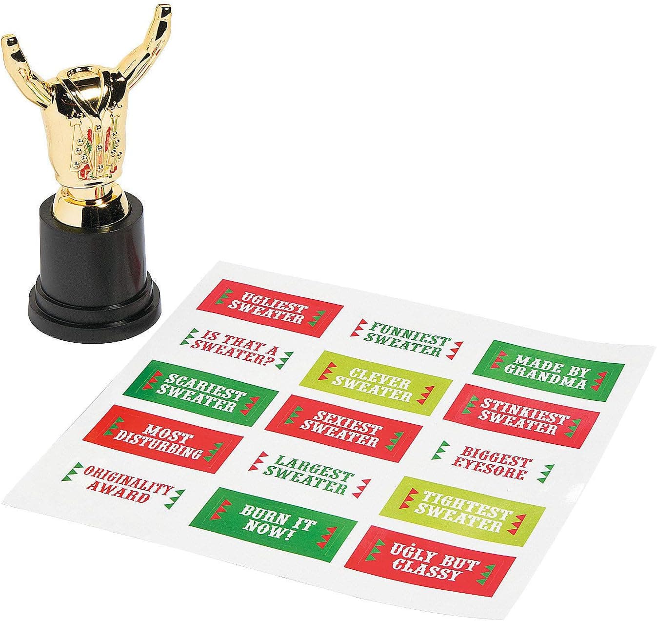 Fun Express - Ugly Sweater Costume Trophy for Christmas - Stationery - Awards - Trophies & Awards - Christmas - 12 Pieces