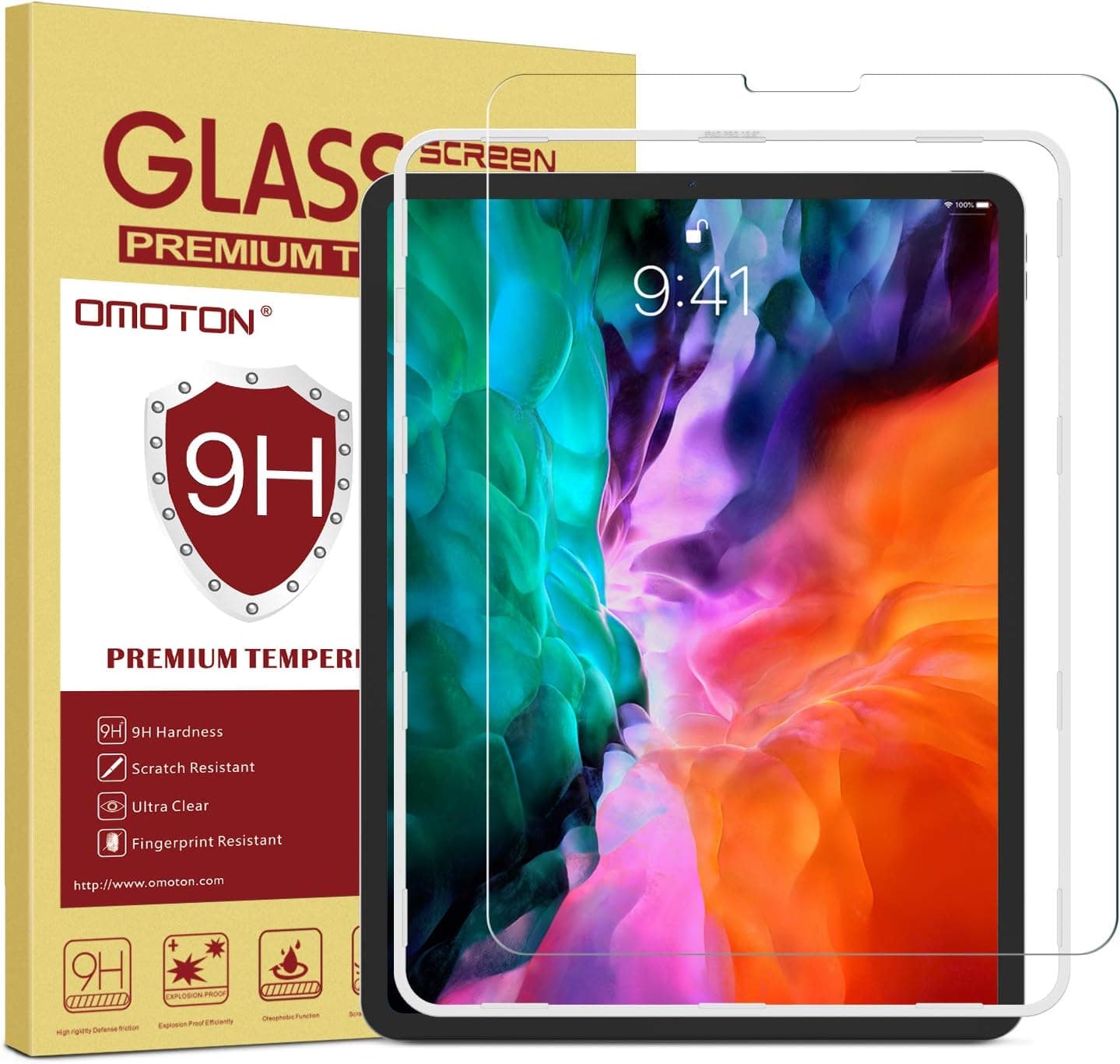 OMOTON Tempered Glass Screen Protector for iPad Pro 12.9 Inch - Sensitive Touch, Apple Pencil & Face ID Compatible